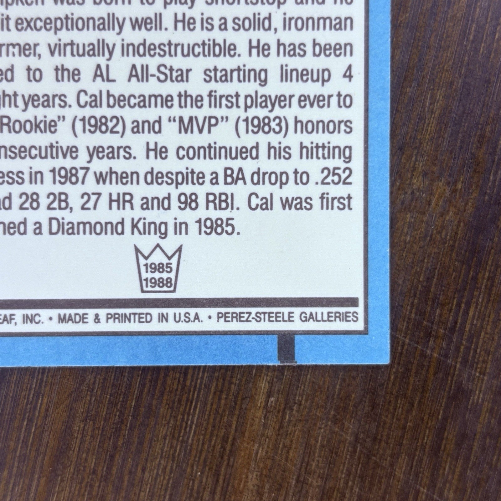 1988 Donruss Cal Ripken JR Error Diamond Kings#26 Card Multiple Error See Photos9