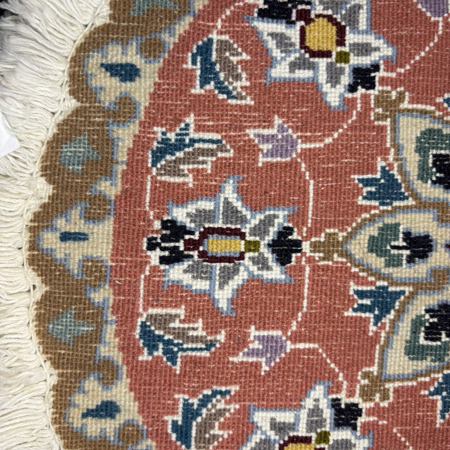 Persian Nain Medallion Round Rug Hand Knotted Size 17”x17” Or 43cm X43cm Orange12