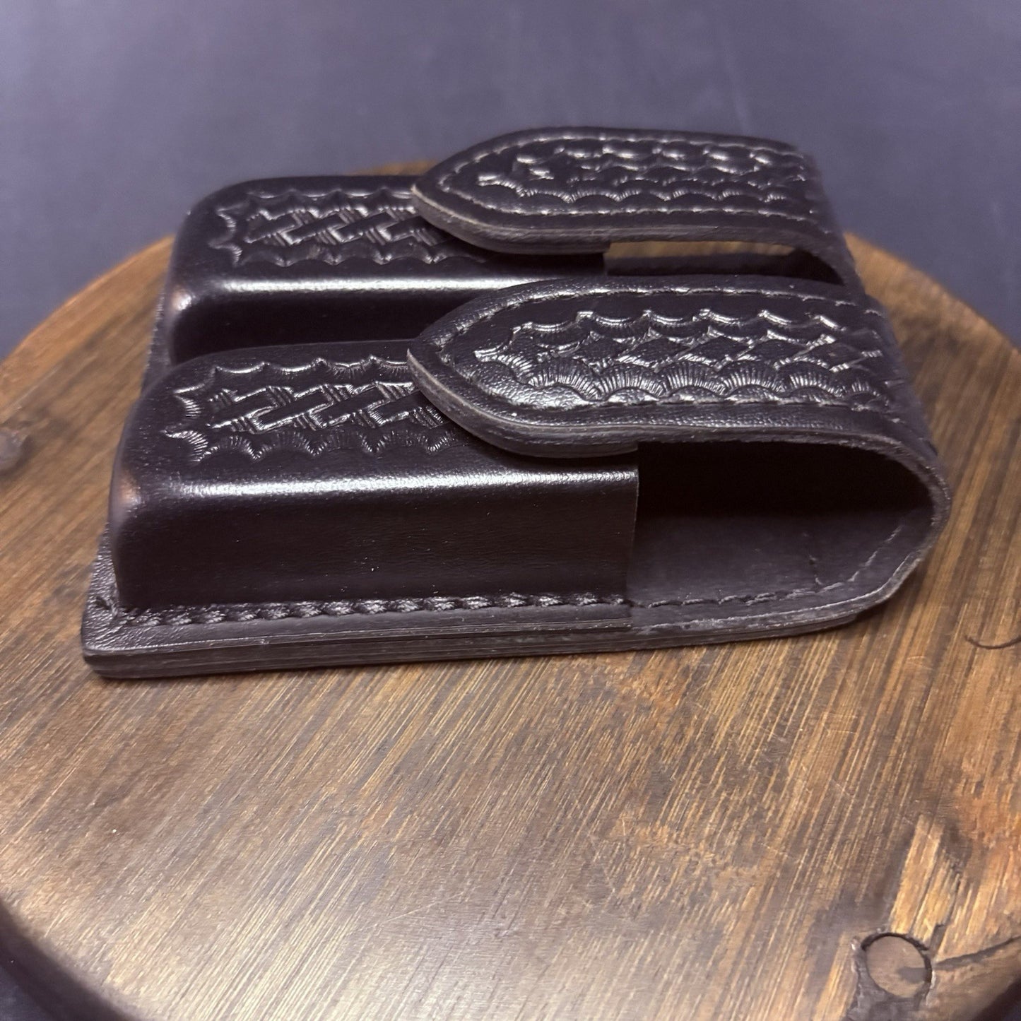 Safariland 77 Double GLOCK 20/21 Magazine Pouch Leather Basketweave Hidden Snap5