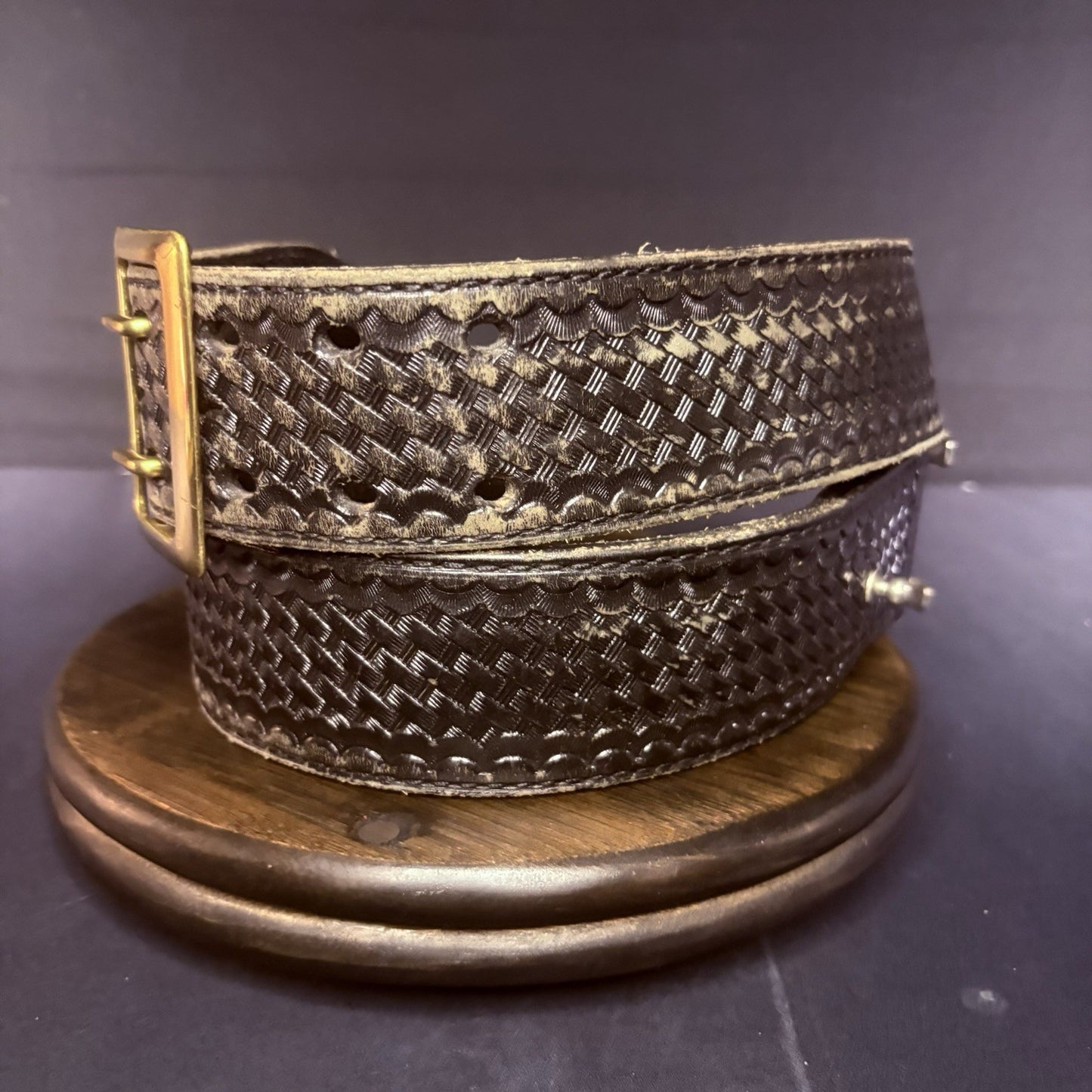 JS Leather Sam Browne Duty Belt Size 32" Black Basket Weave Brass Buckle7