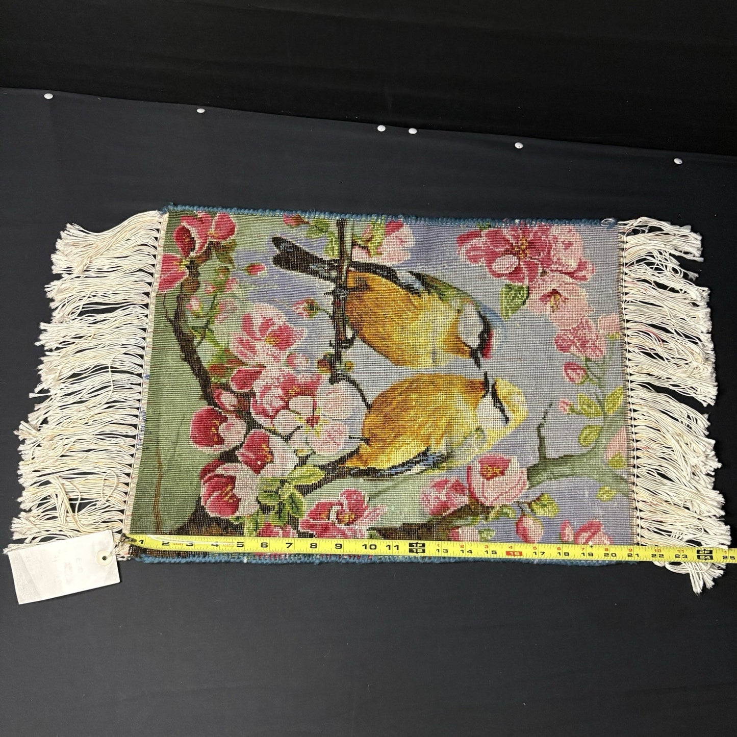 Per’sian Pictorial Rug Hand Knotted Birds & Flowers w/Silk 21”x15” w/Rug Hangers15