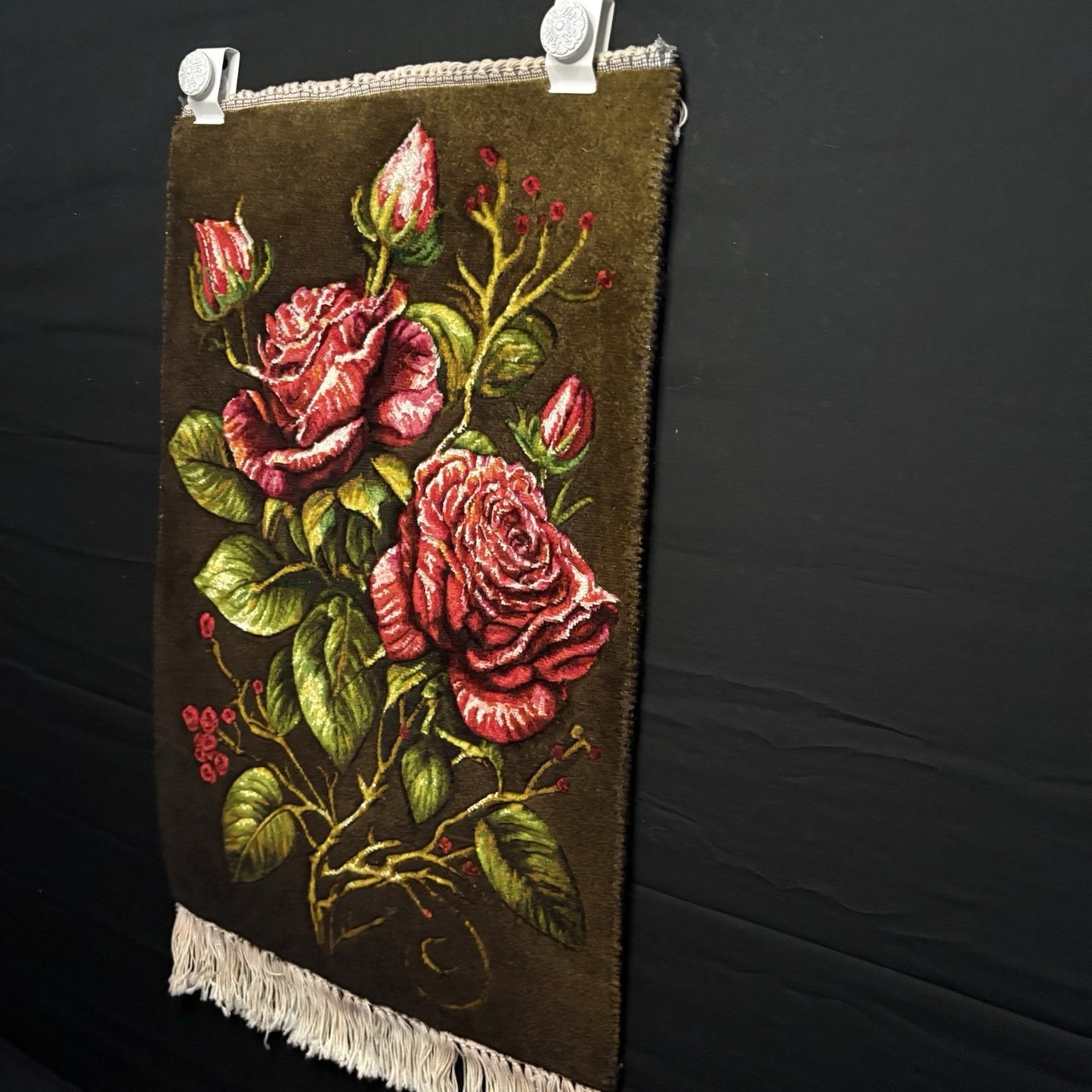 Persian Pictorial Rug Hand Knotted Silk 3D Roses 24”x16” 240KPSI w/Rug Hangers5