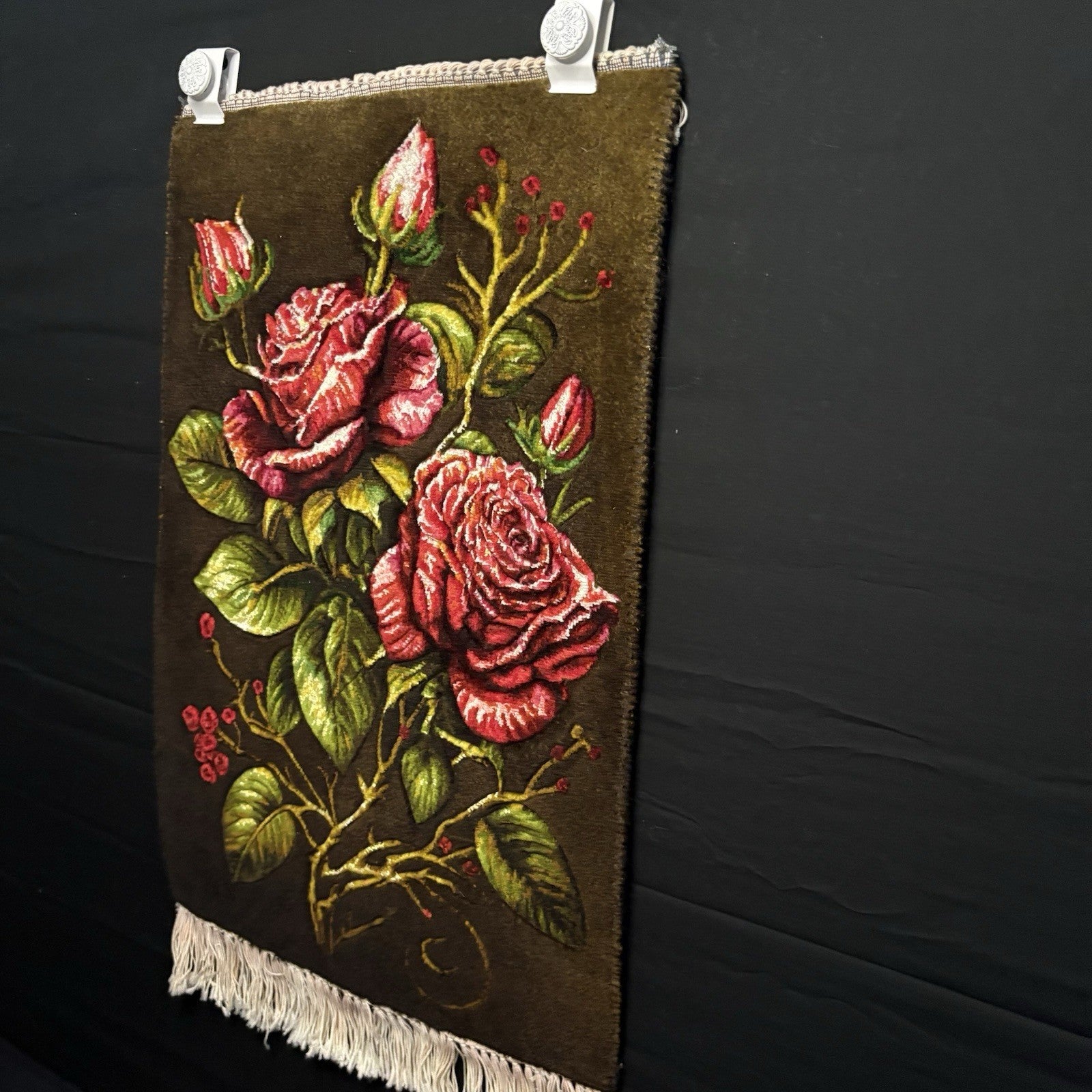 Persian Pictorial Rug Hand Knotted Silk 3D Roses 24”x16” 240KPSI w/Rug Hangers5