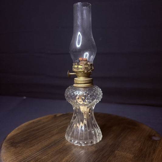 VTG Miniature Hurricane Oil Lamp Clear w/ Hobnail Bubble Base 7.5"0