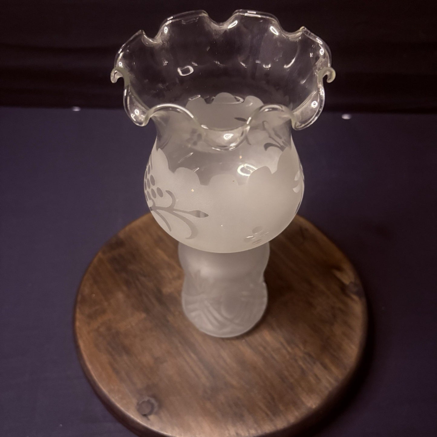 VTG Miniature Hurricane Lamp By LampLight Farms Frosted & Etched Glass  8.5"8