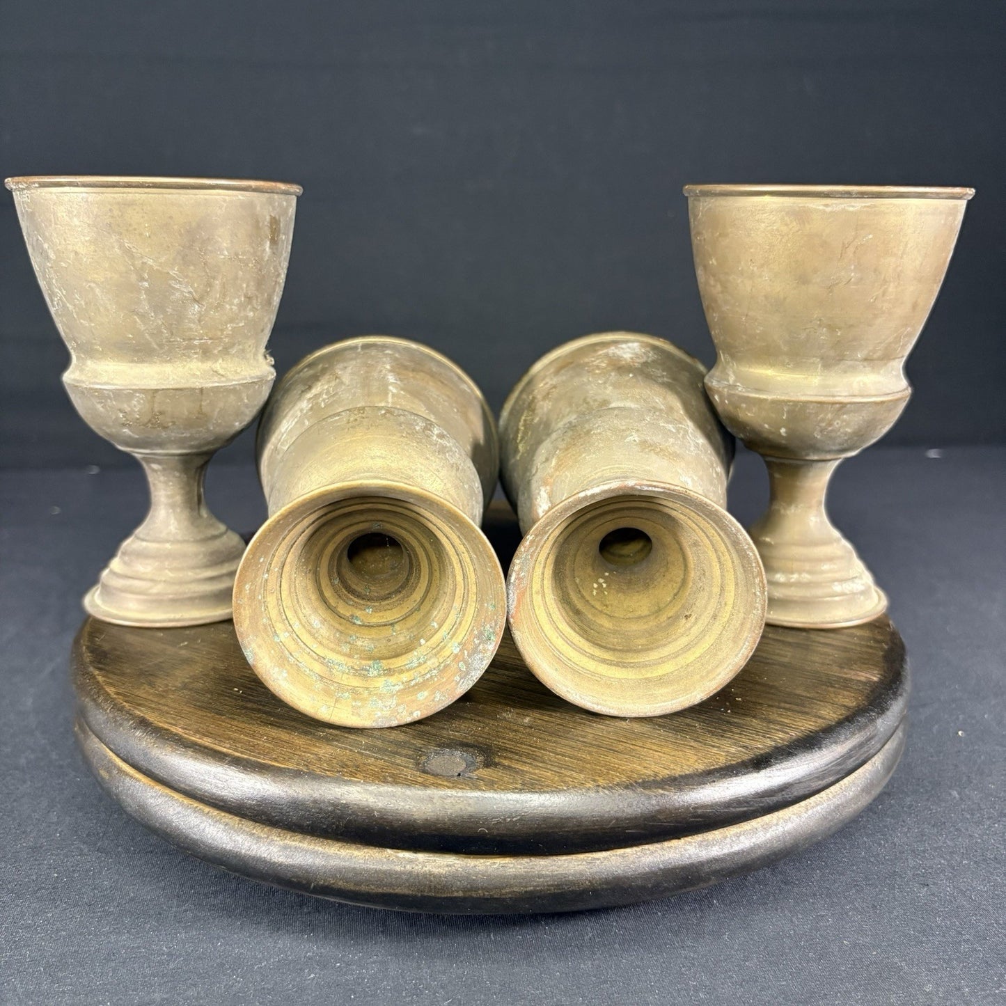 Antique Arabic Pitcher w/ Cups Middle Eastern Hand Hammered Brass Early 1900s22