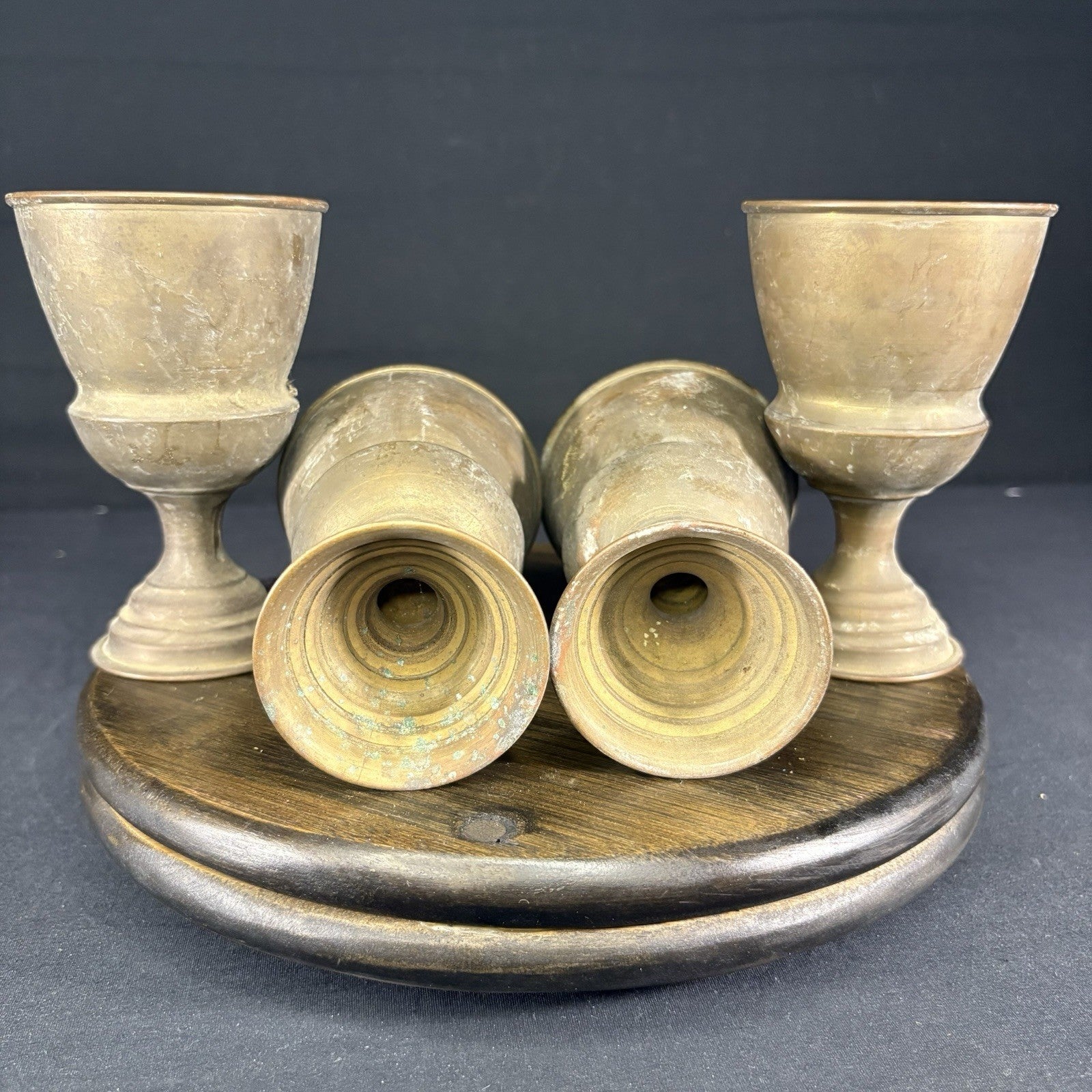 Antique Arabic Pitcher w/ Cups Middle Eastern Hand Hammered Brass Early 1900s22