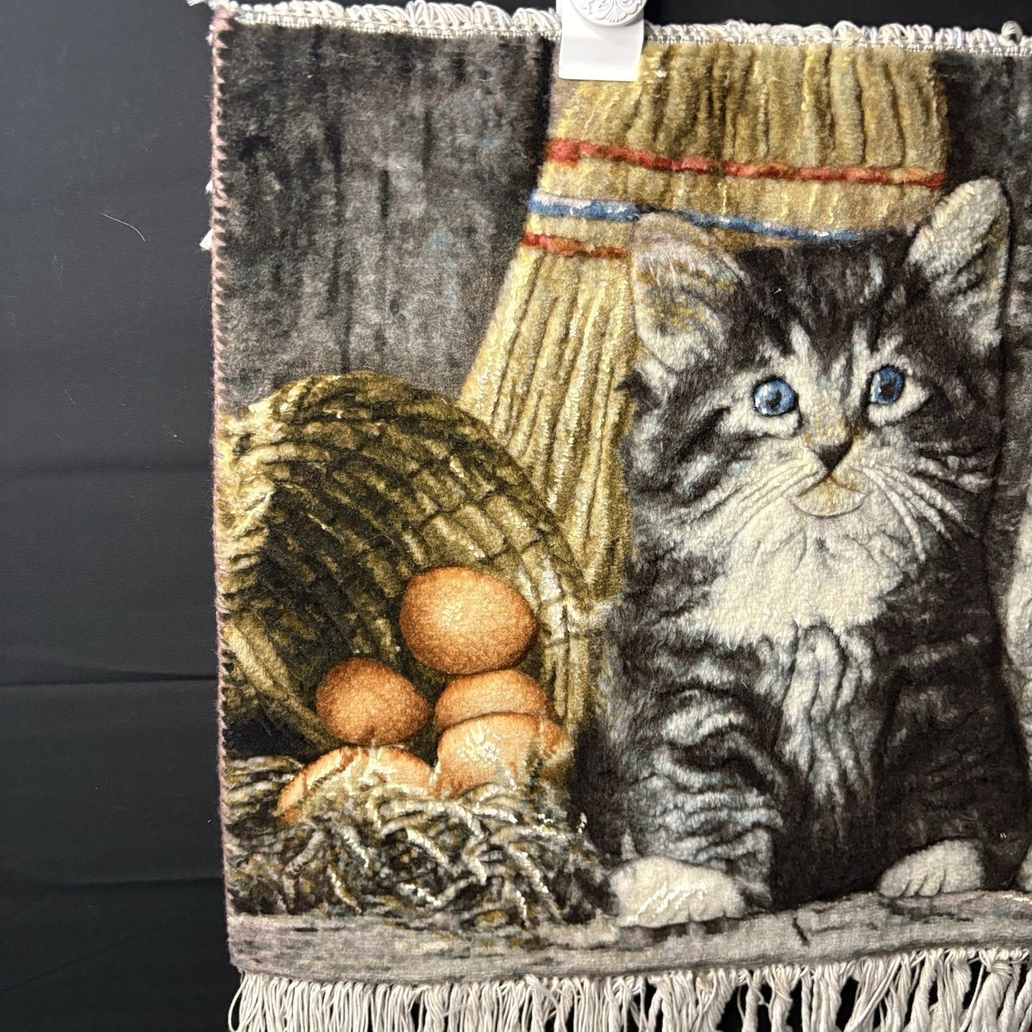 Persian Pictorial Rug 3D Kittens Tabrizz Hand Knotted 24”x16” w/Rug Hangers2