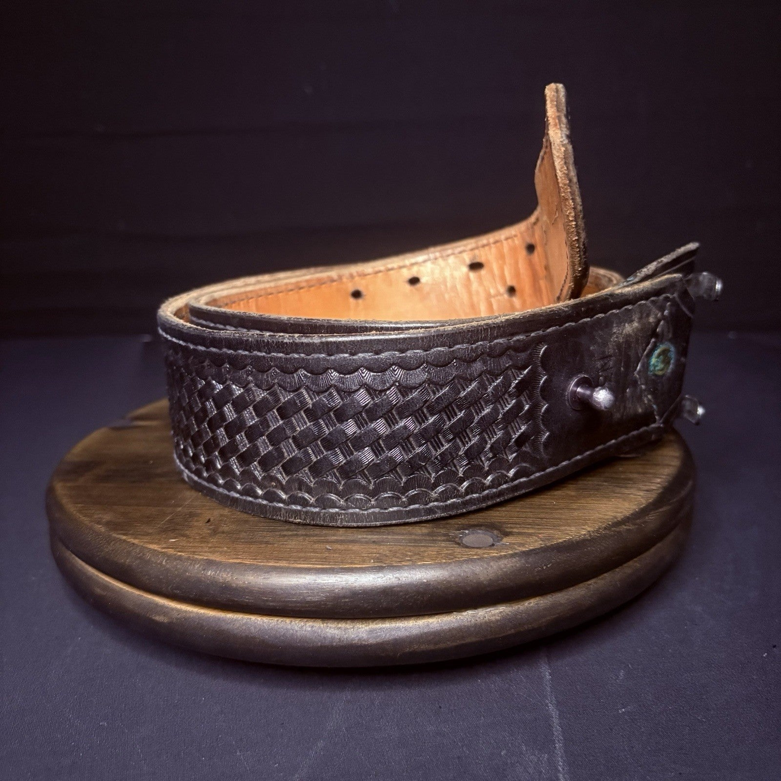 Vintage Tex Shoemaker Duty Belt (Size 34" Waist) Black Leather Basketweave USA2