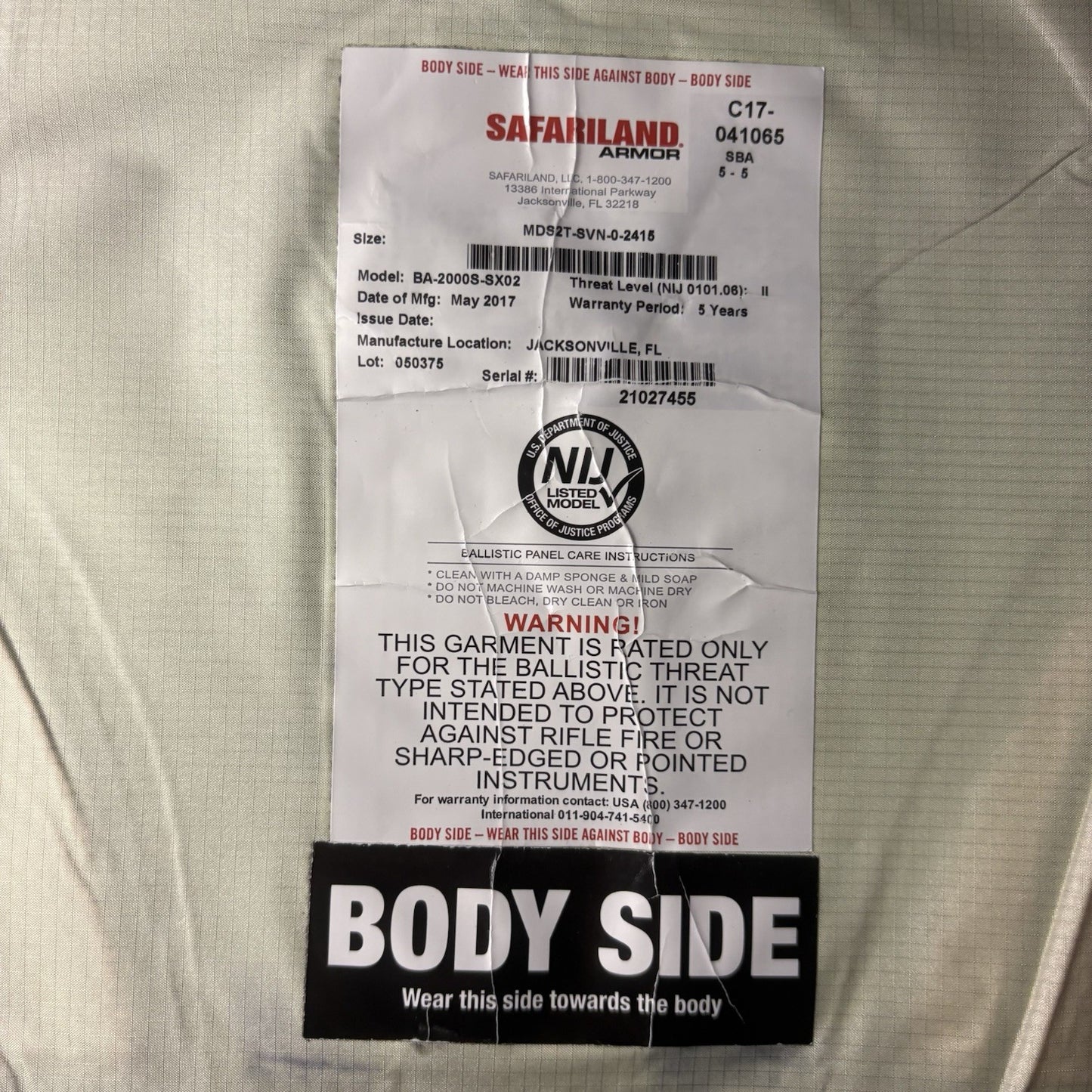 Safariland SX Level 2 (II) Armor Size XXLarge (XXL) Thinnest Bullet Proof Plate7