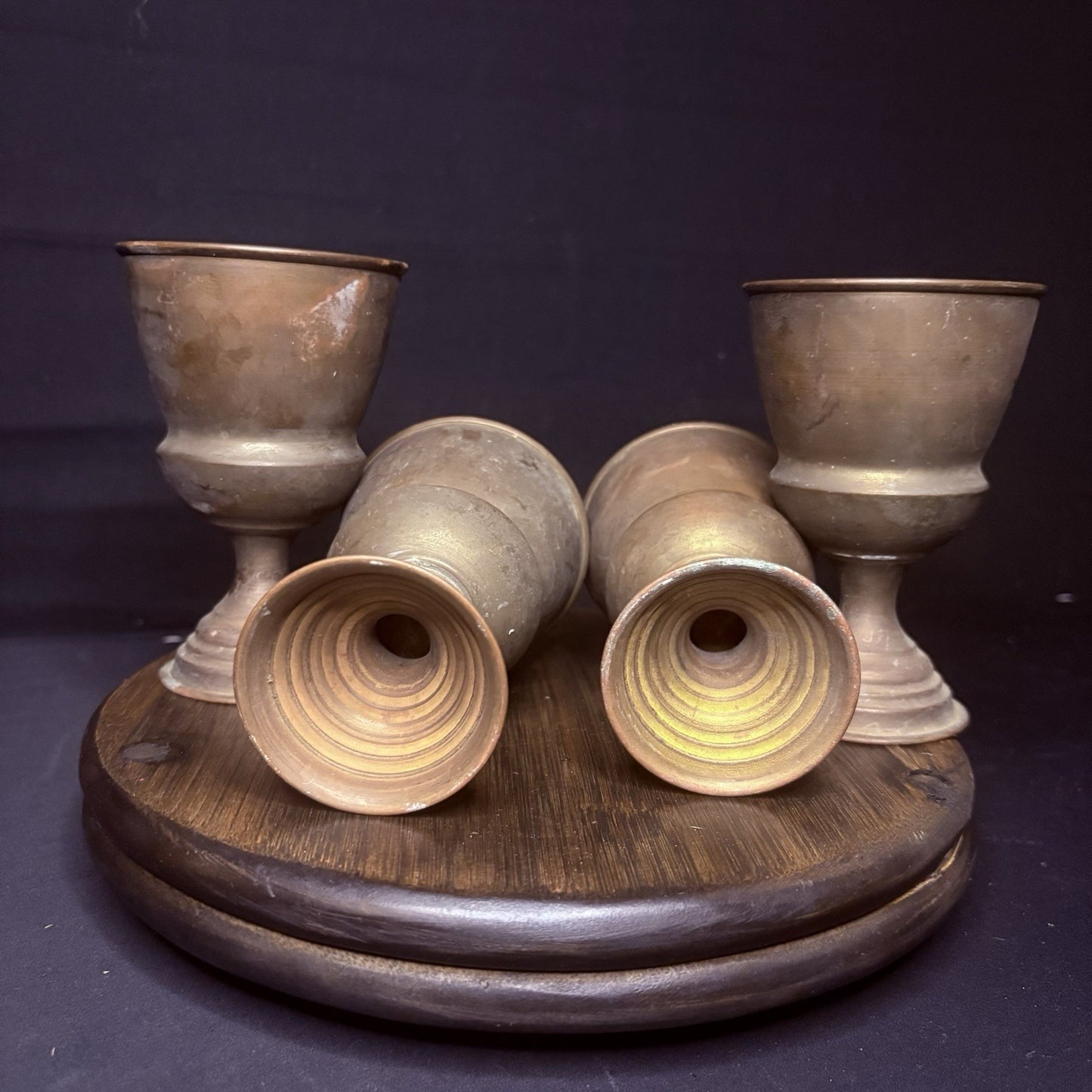 (4) Antique Persian Cups/ Goblet Middle Eastern Hand Hammered Brass Early 1900s3