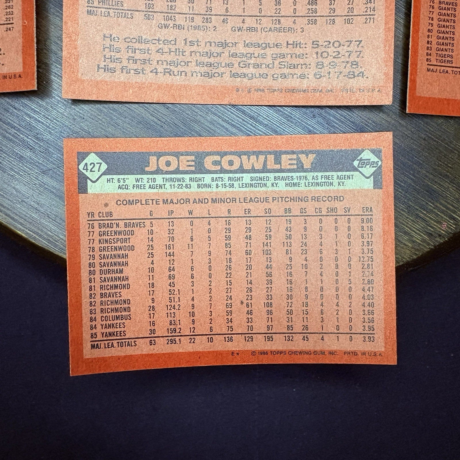 1986 Topps High Grade Baseball Cards (7 Card Lot)9