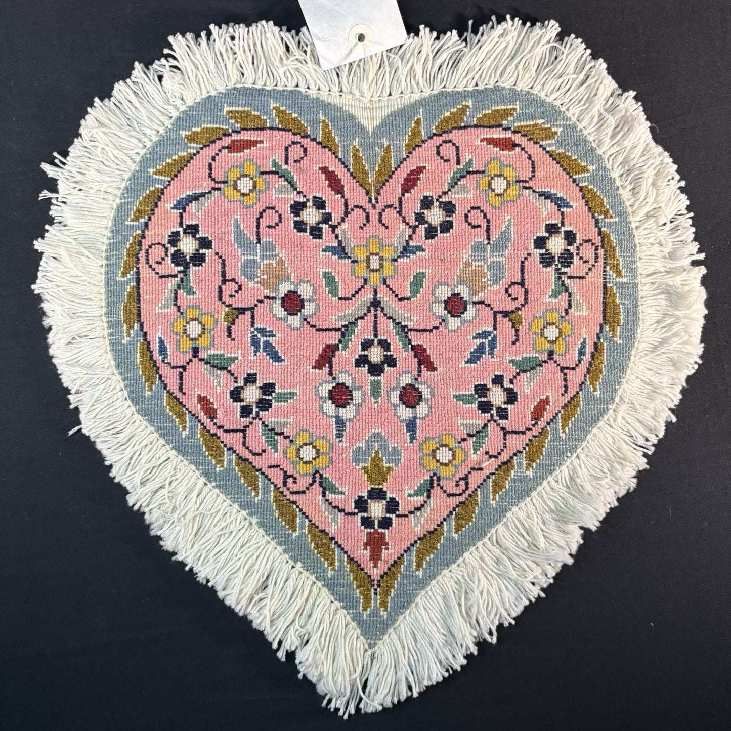 Heart Shape Pink Rug Flower Hand Knotted 13”x12” Very Rare 225KPSI15