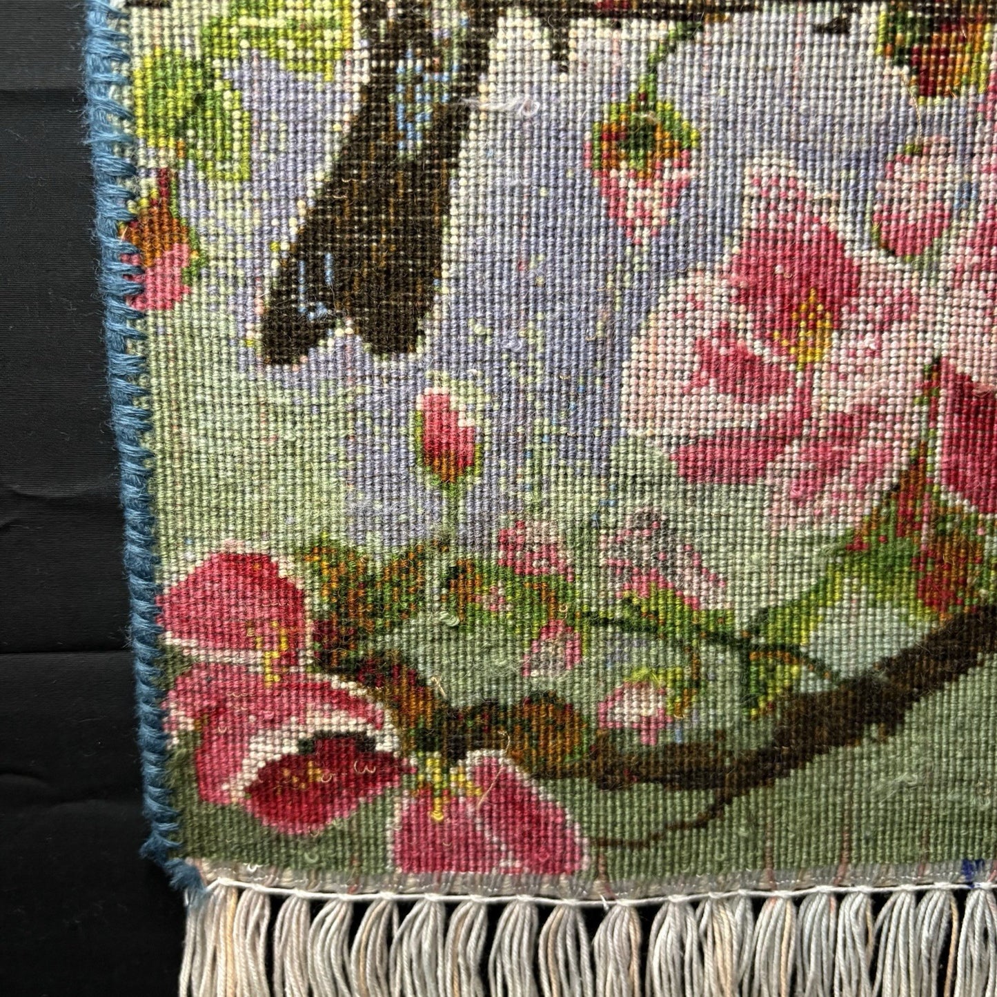 Per’sian Pictorial Rug Hand Knotted Birds & Flowers w/Silk 21”x15” w/Rug Hangers20