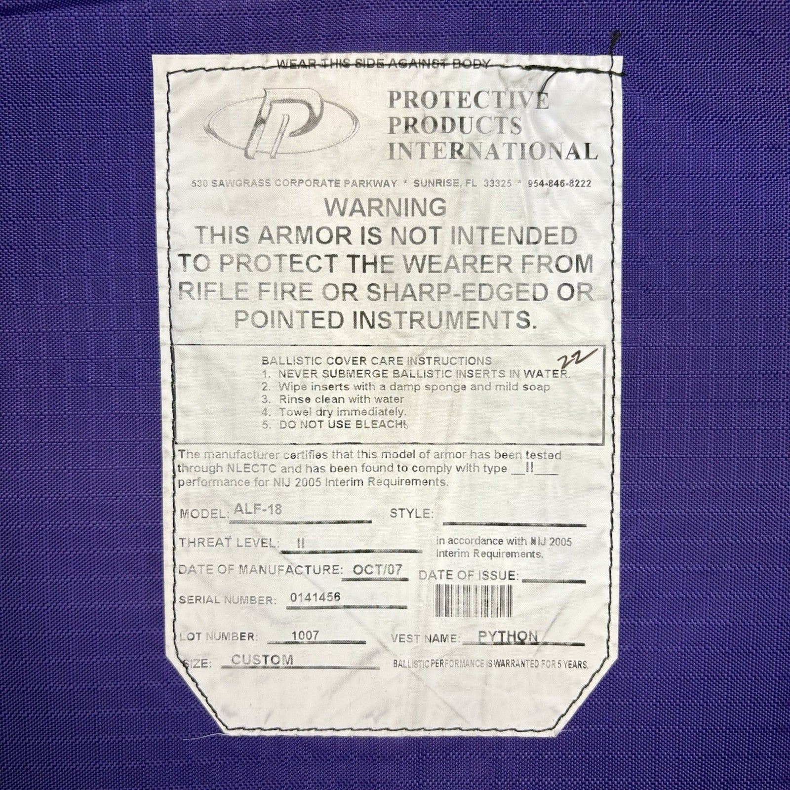 PPI Bullet Proof Vest Size LARGE Level II (2) Ballistic Concealable Vest11