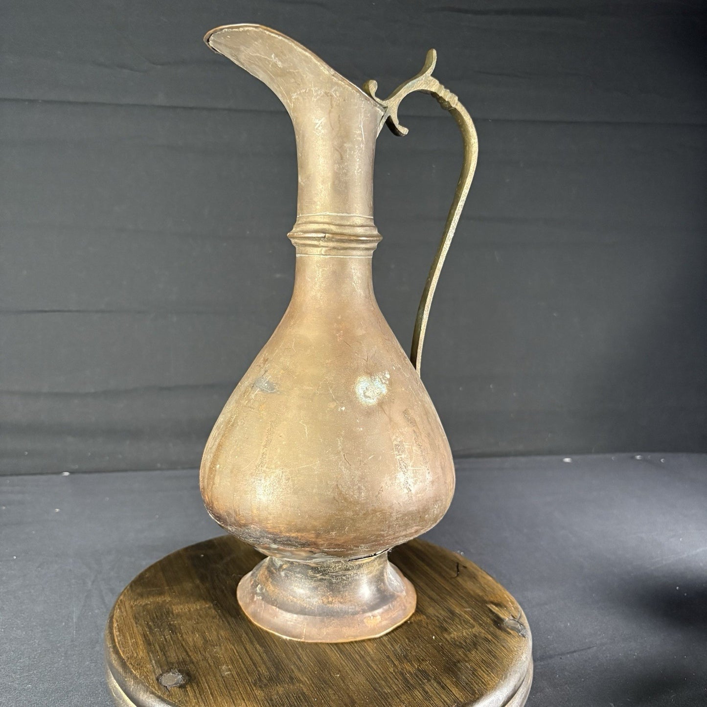 Antique Persian Pitcher Middle Eastern Hand Hammered Brass Early 1900s (Broken)3