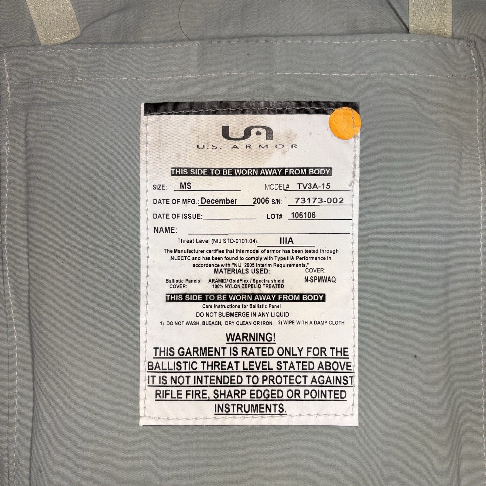 US Armor IIIA (3A) Bullet Proof Vest (Size SMALL) Concealable Ballistic Vest8