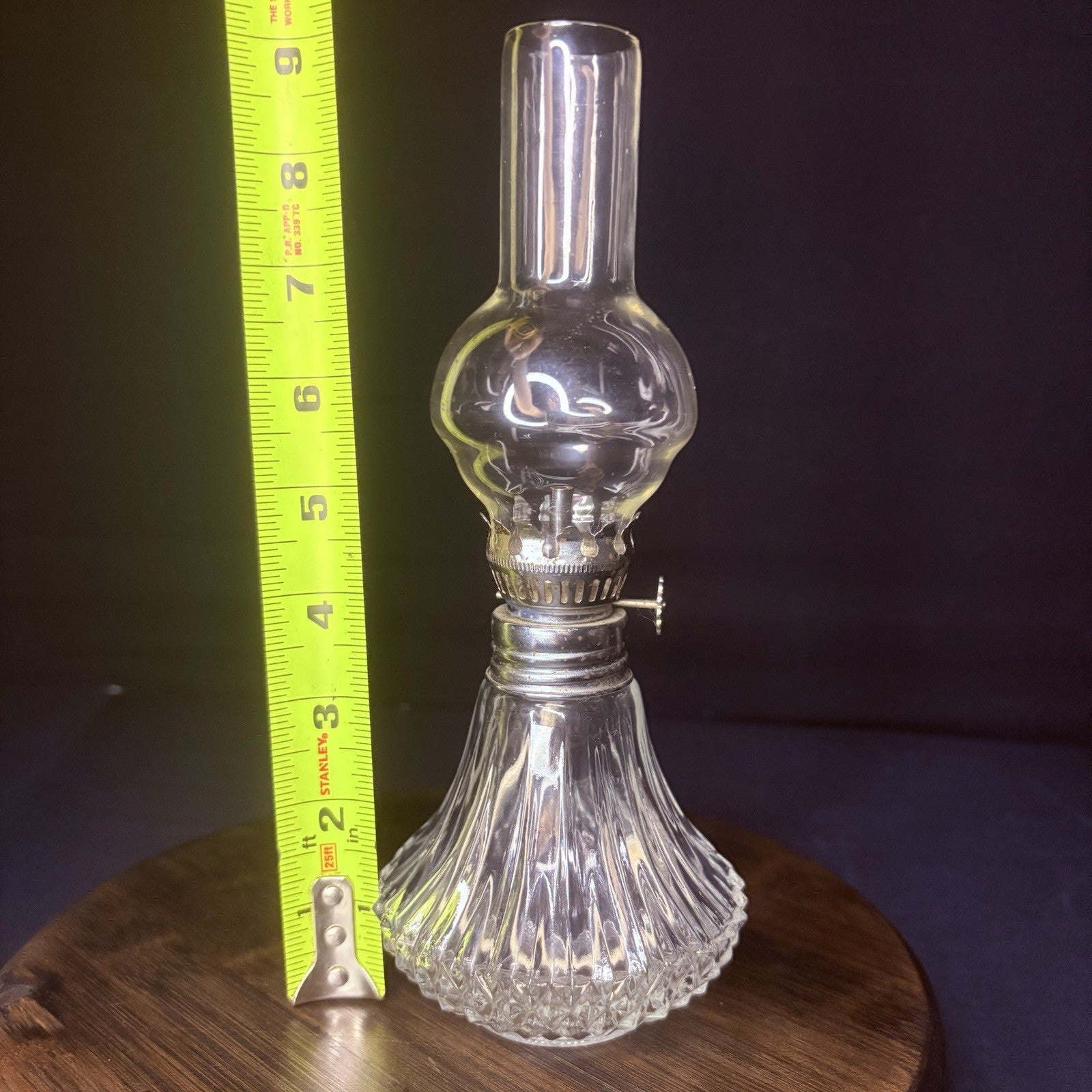 VTG Miniature Hurricane Oil Lamp Lamplight Farms Bubble Globe, Diamond Cut Base8