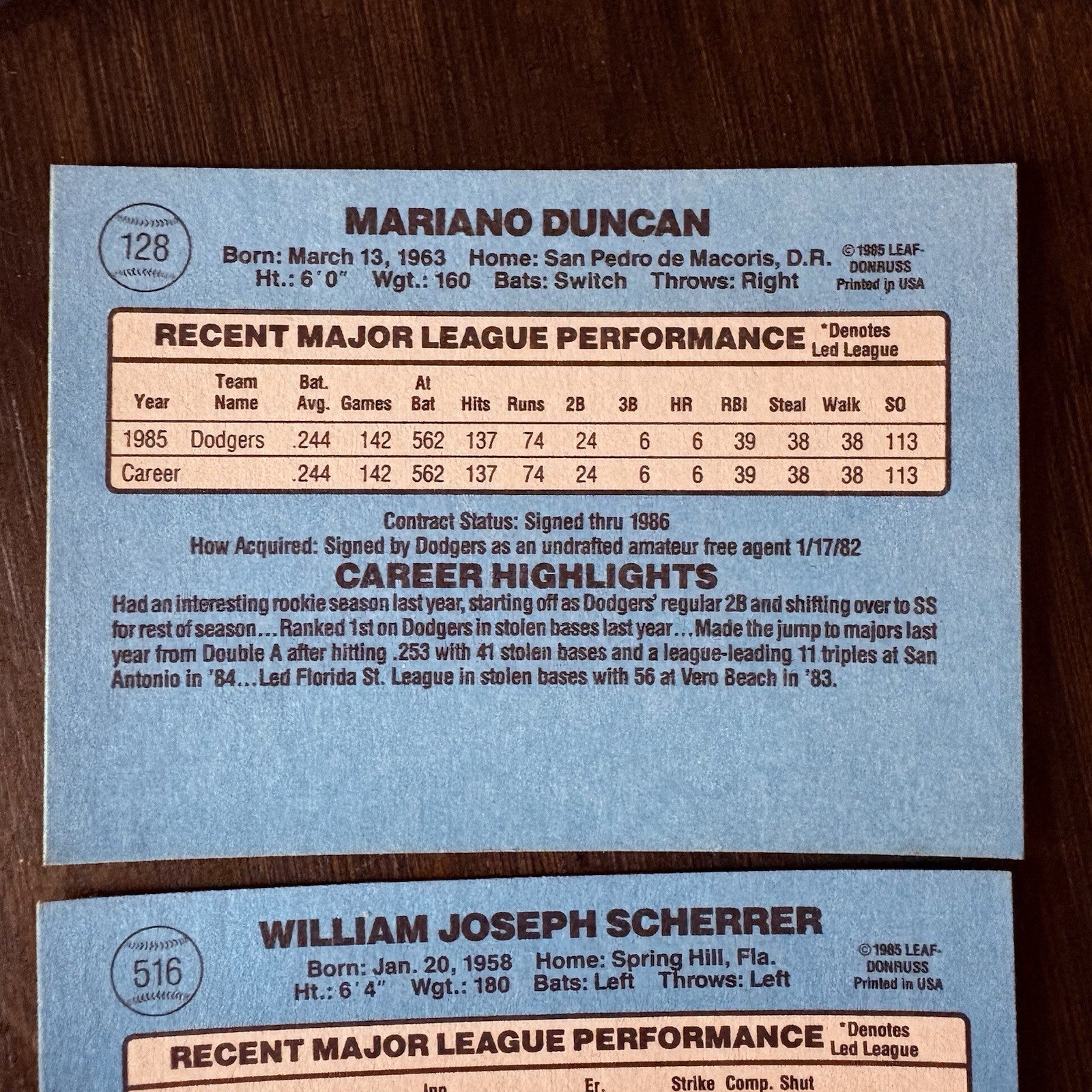 1986 Donruss High Grade MLB Baseball Card Lot #128, #516, #4057