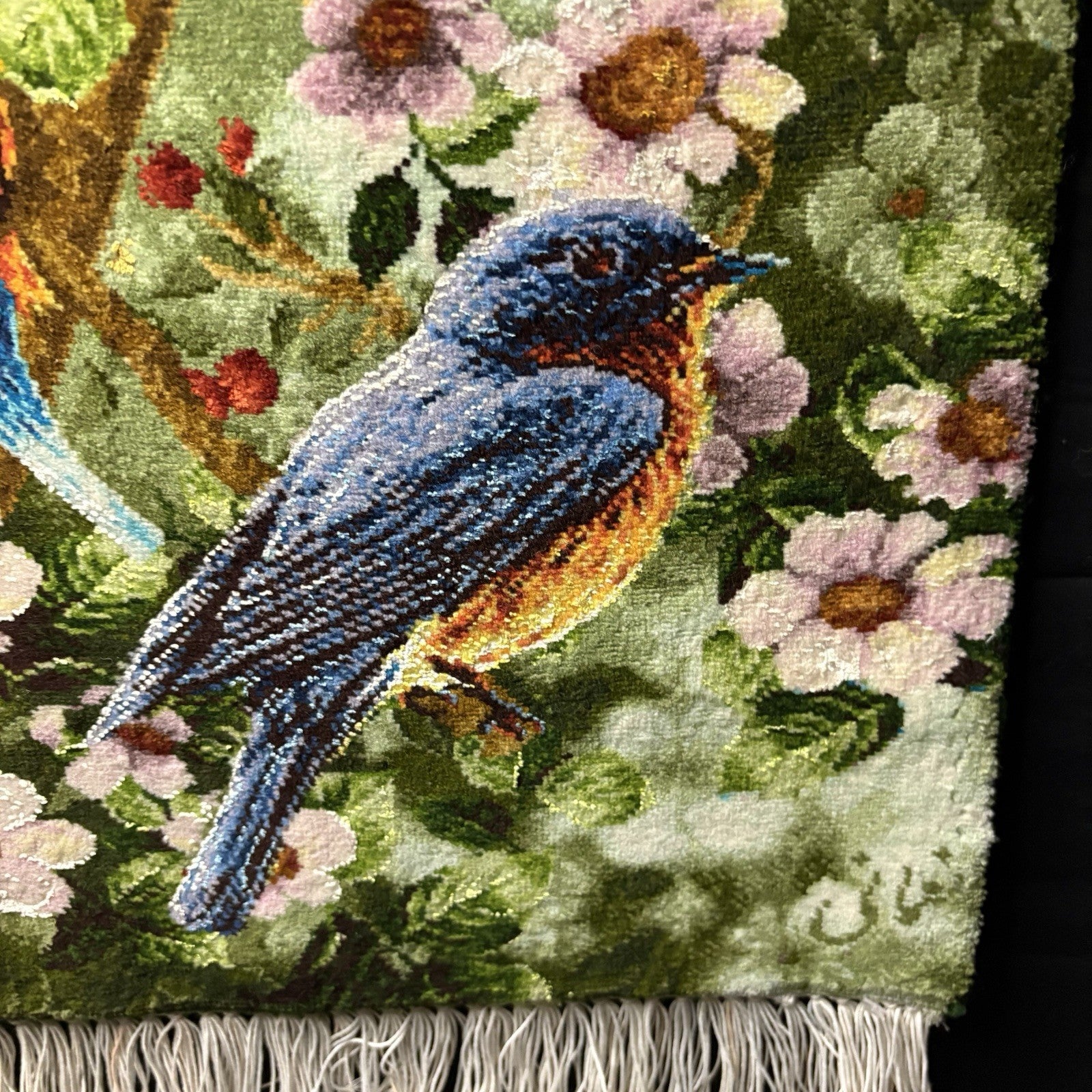 Pictorial Rug Hand Knotted Birds 24”x16” 60X40cm 224KPSI w/Rug Hangers9