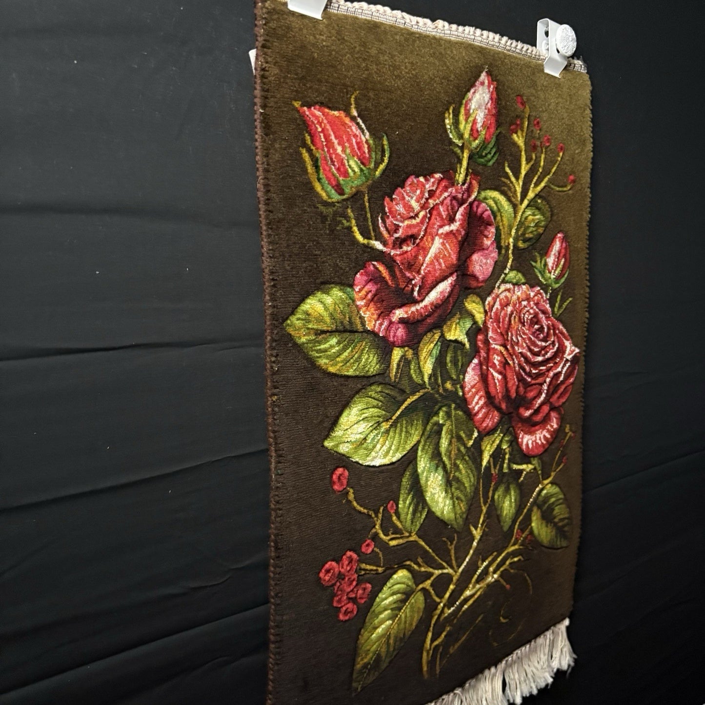 Pictorial Rug Hand Knotted Silk 3-D Roses 24”x16” 240KPSI w/Rug Hangers4