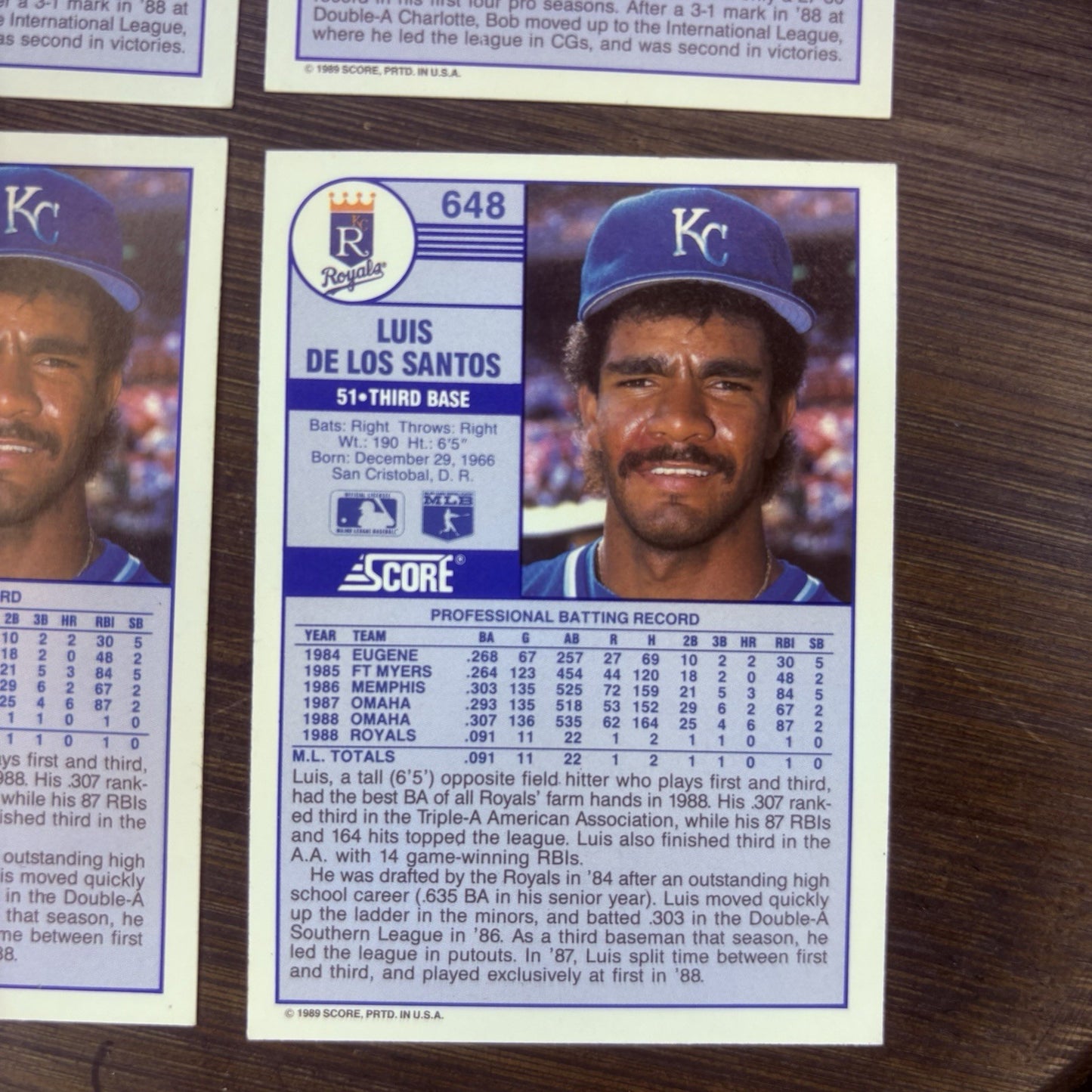 (2) 1989 Score Bob Milacki ROOKIE CARD #651 & (2) Luis De Los Santos #6487