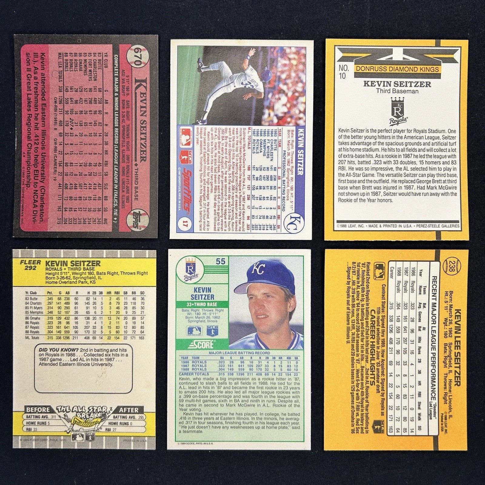 Kevin Seitzer (Lot Of 6) Trading Cards #670, #17, #292, #55, #238, Diamond Kings1