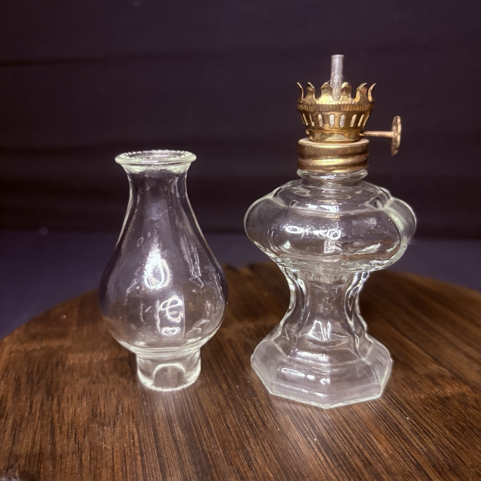 VTG Miniature Hurricane Oil Lamp, Thick Glass Octagon Base - 6.5"2
