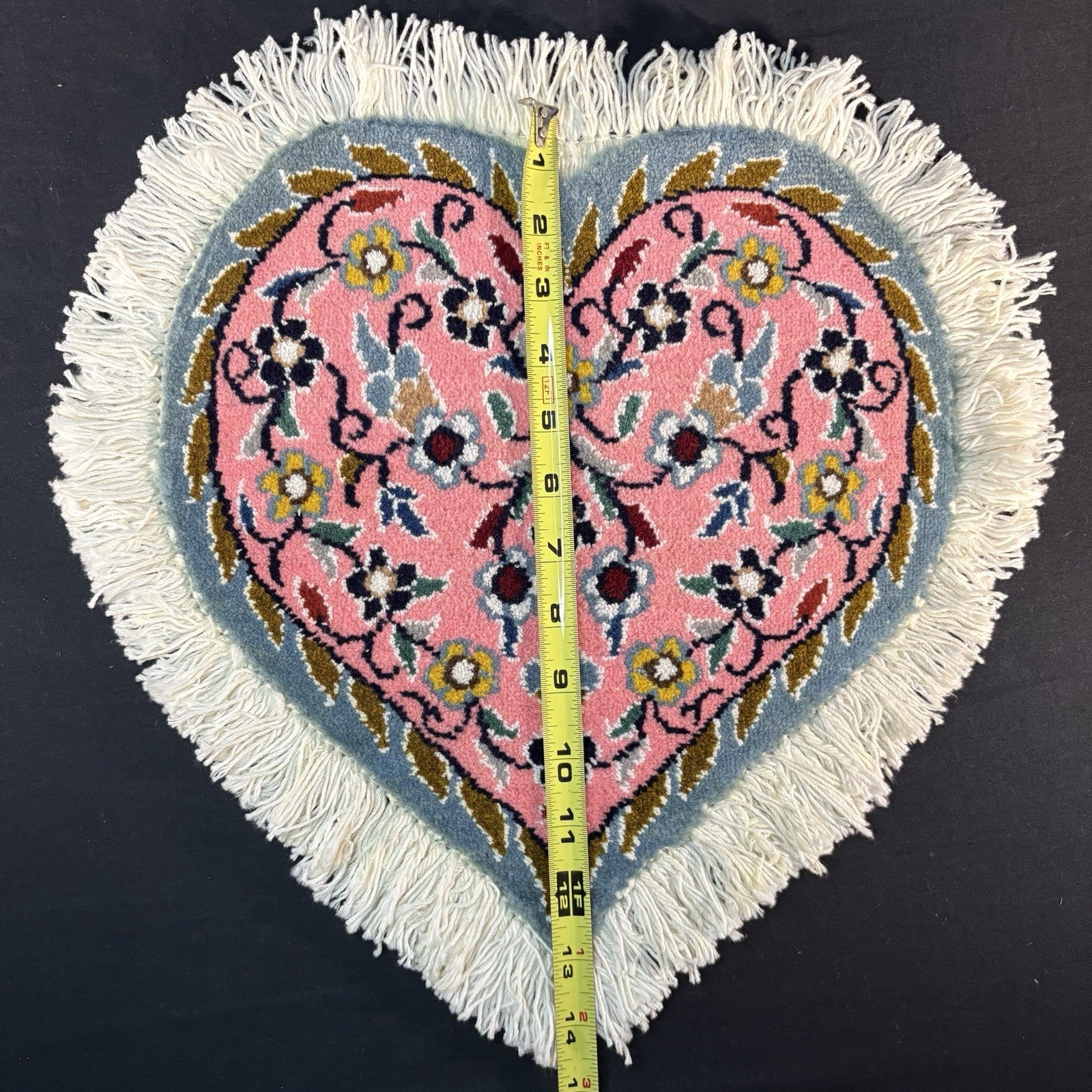 Heart Shape Pink Rug Flower Hand Knotted 13”x12” Very Rare 225KPSI2