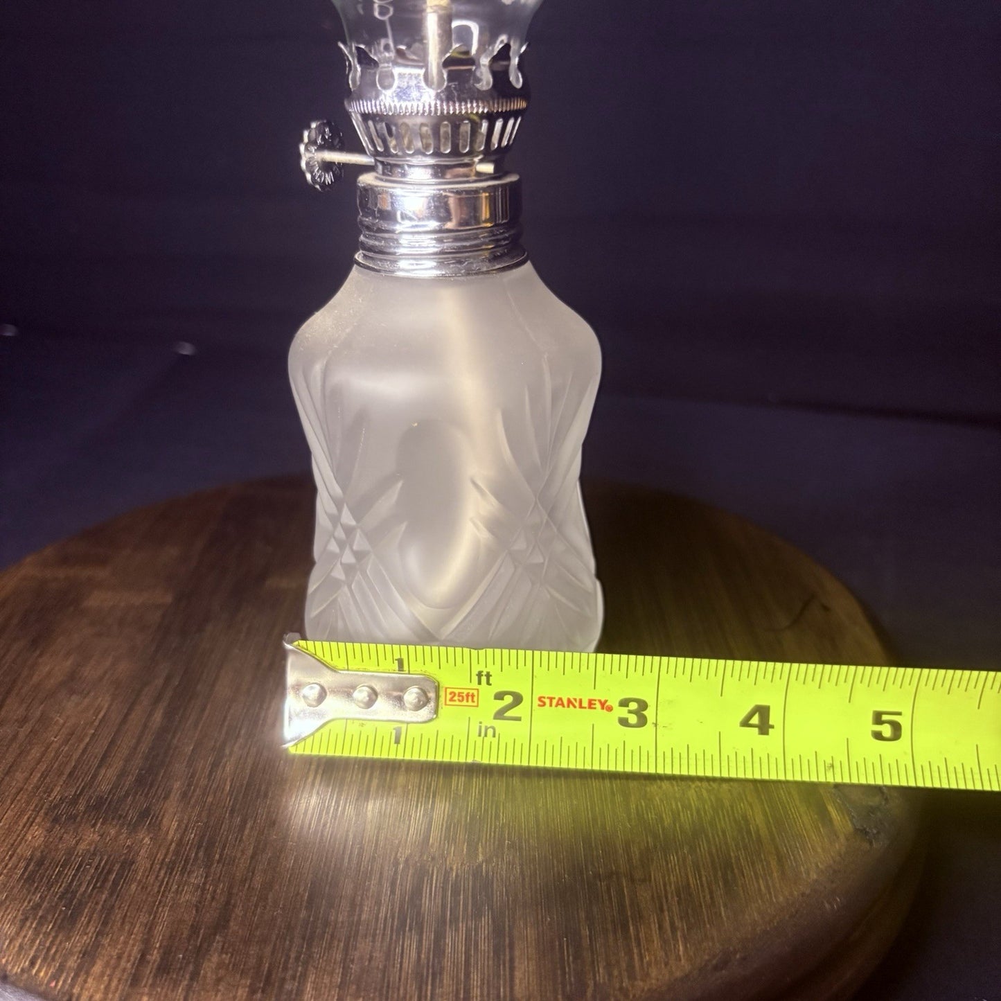 VTG Miniature Hurricane Oil Lamp LampLight Farms Frosted Glass Austria Made 9.5”8