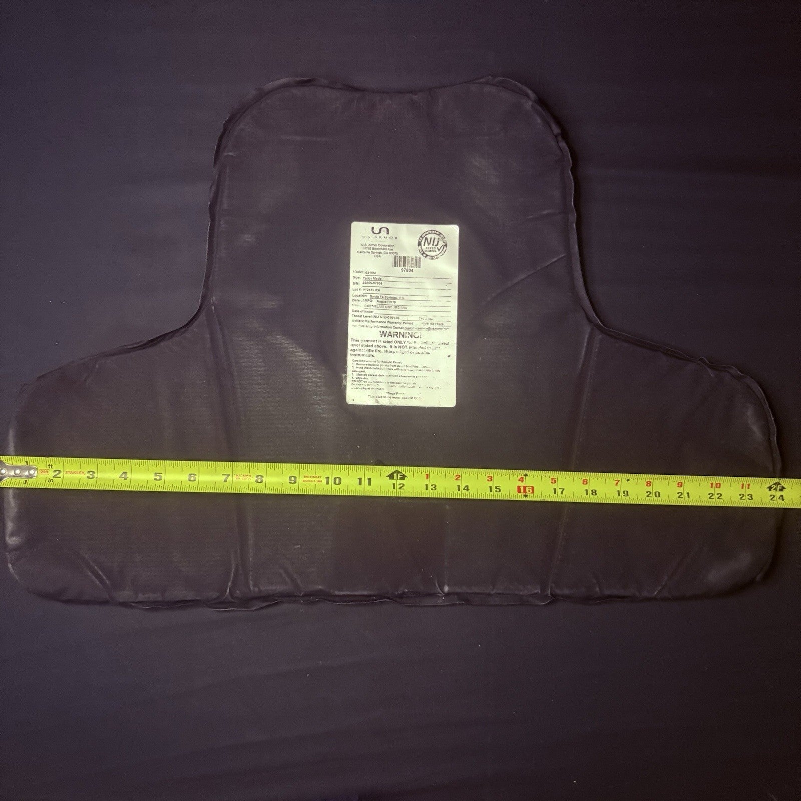 US Armor IIIA (3A) Bullet Proof Concealable Vest -Size Large- 201914