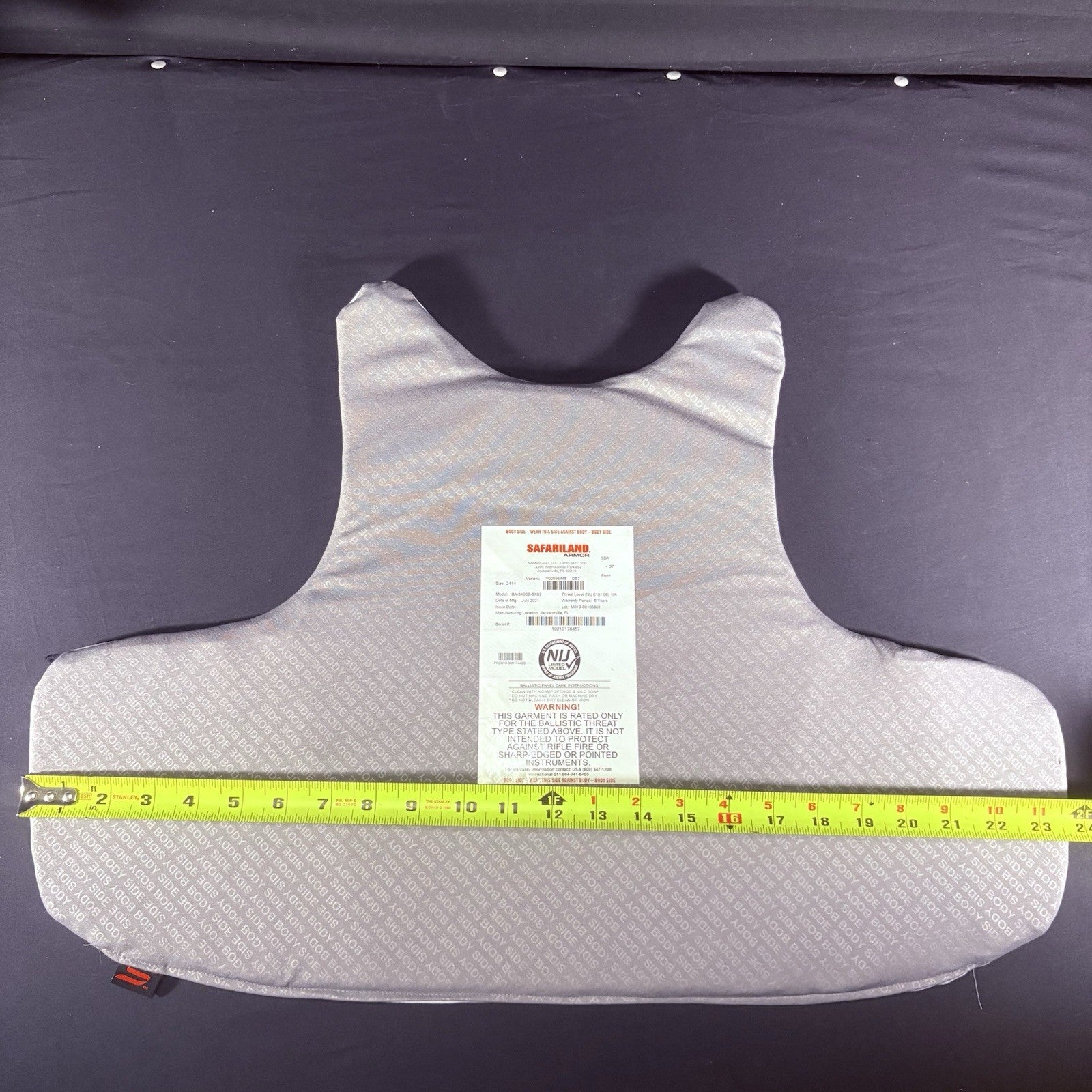 Safariland SX Bullet Proof 3A Vest Size XL Thinnest IIIA Ballistic Armor 20218