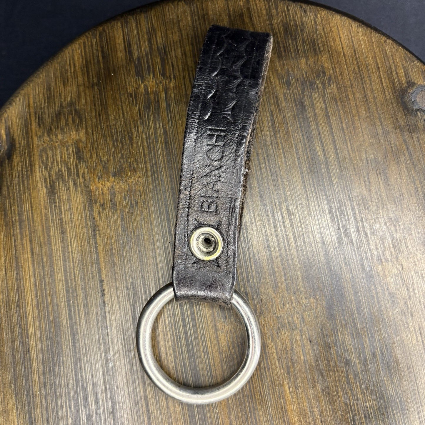 Bianchi Police Baton/ Flashlight Ring Holder Black Tooled Leather Chrome Ring0