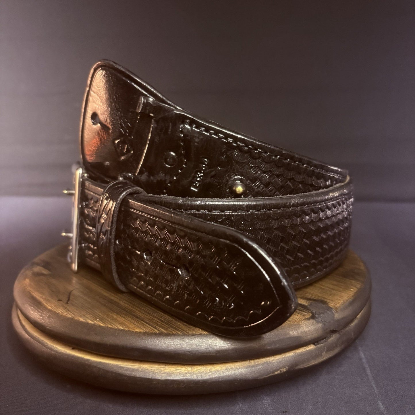 Aker Sam Browne Duty Belt Size 44" (B03-44)  Basketweave w/Chrome Brass Buckle6