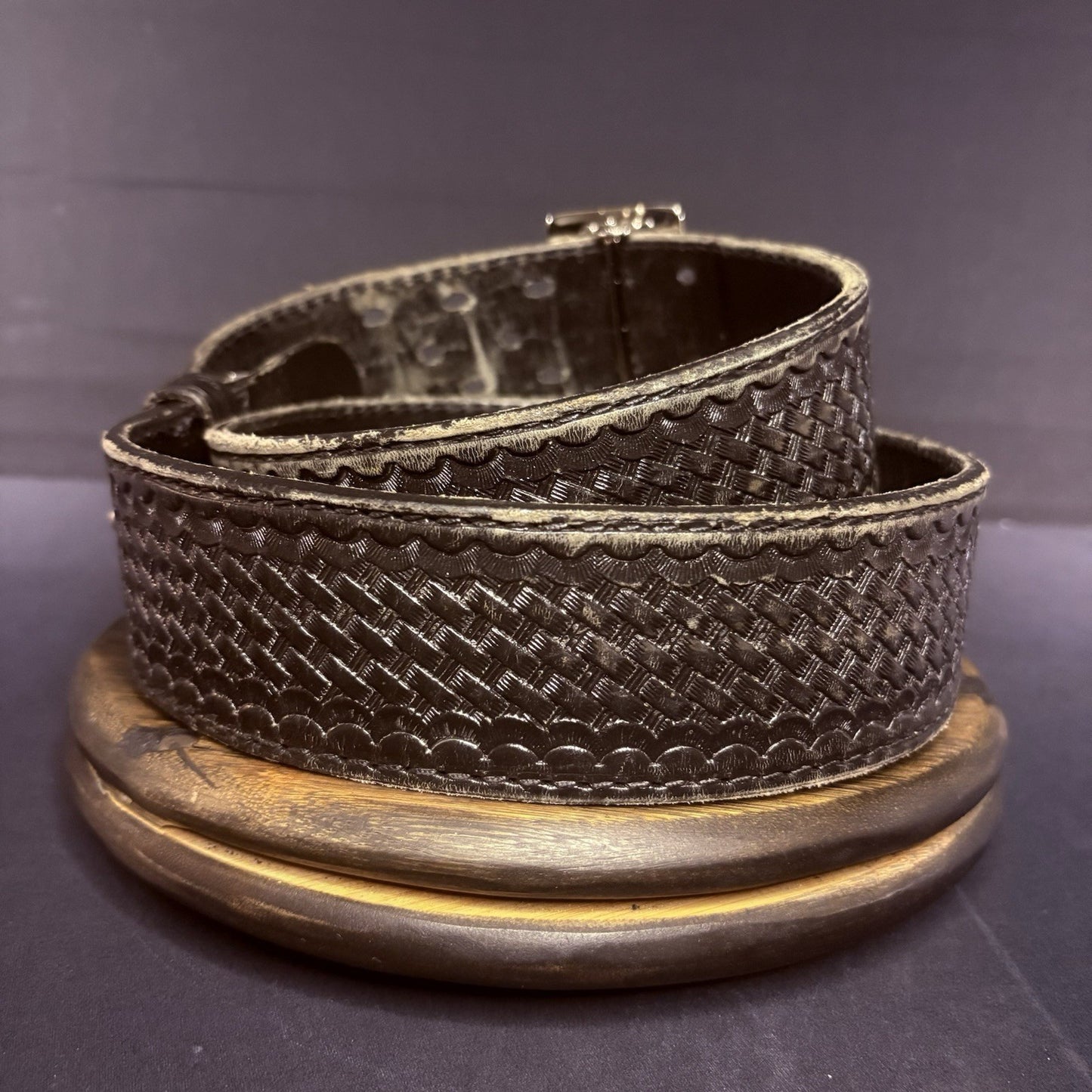 JS Leather Sam Browne Duty Belt Size 40" Black Basket Weave Chrome Brass Buckle7