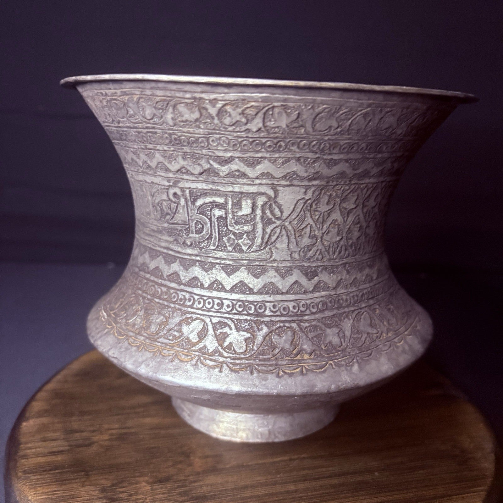 Qajar Era Copper Vessel Hand Hammered Islamic Calligraphy Tinned Late 1800s3