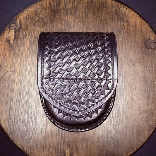 Aker 500 Handcuff Case, Leather Black Basket Weave Round0