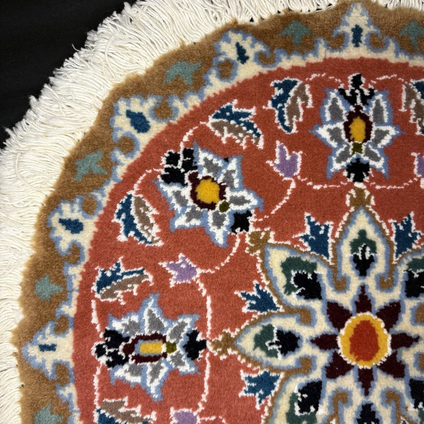 Persian Nain Medallion Round Rug Hand Knotted Size 17”x17” Or 43cm X43cm Orange7