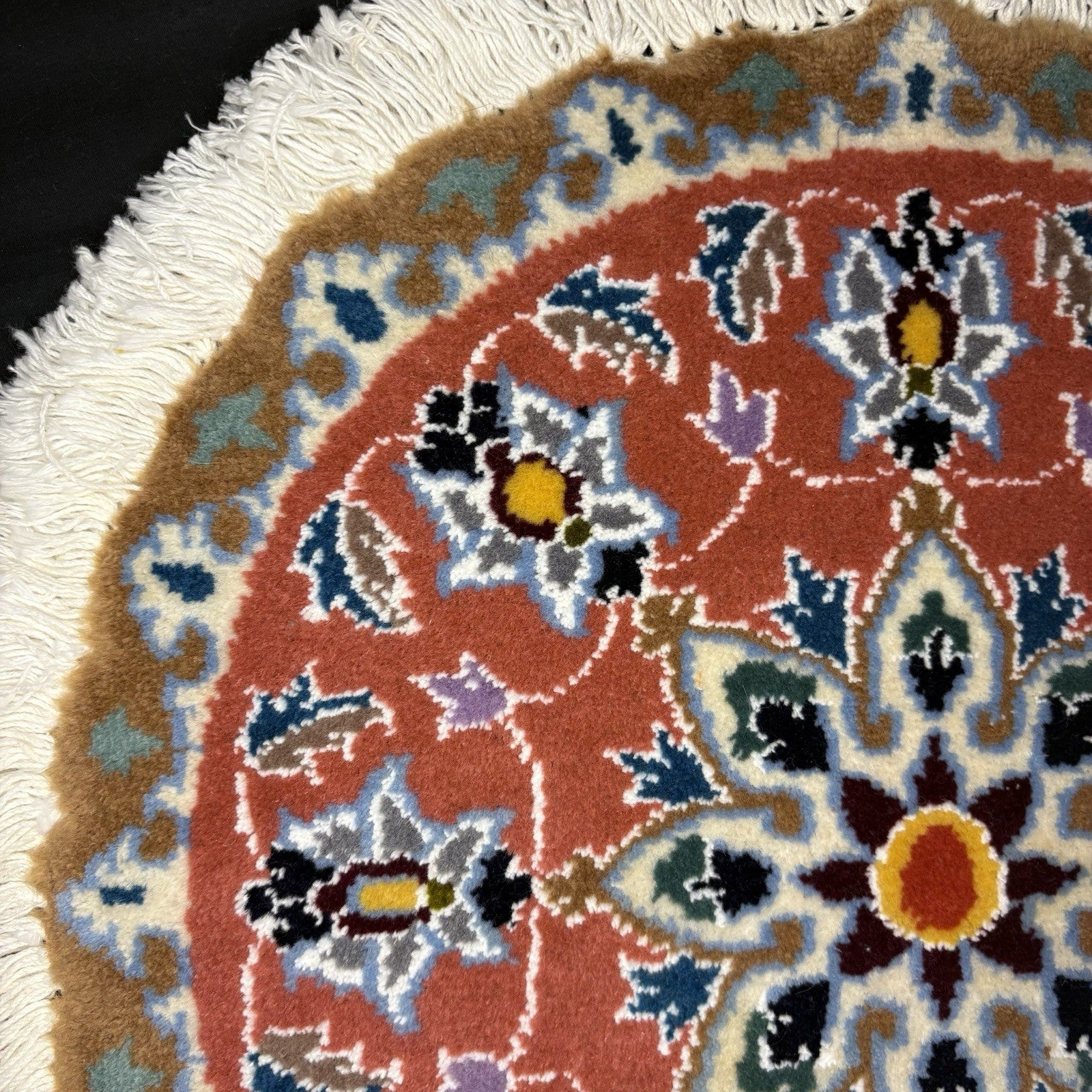 Persian Nain Medallion Round Rug Hand Knotted Size 17”x17” Or 43cm X43cm Orange7