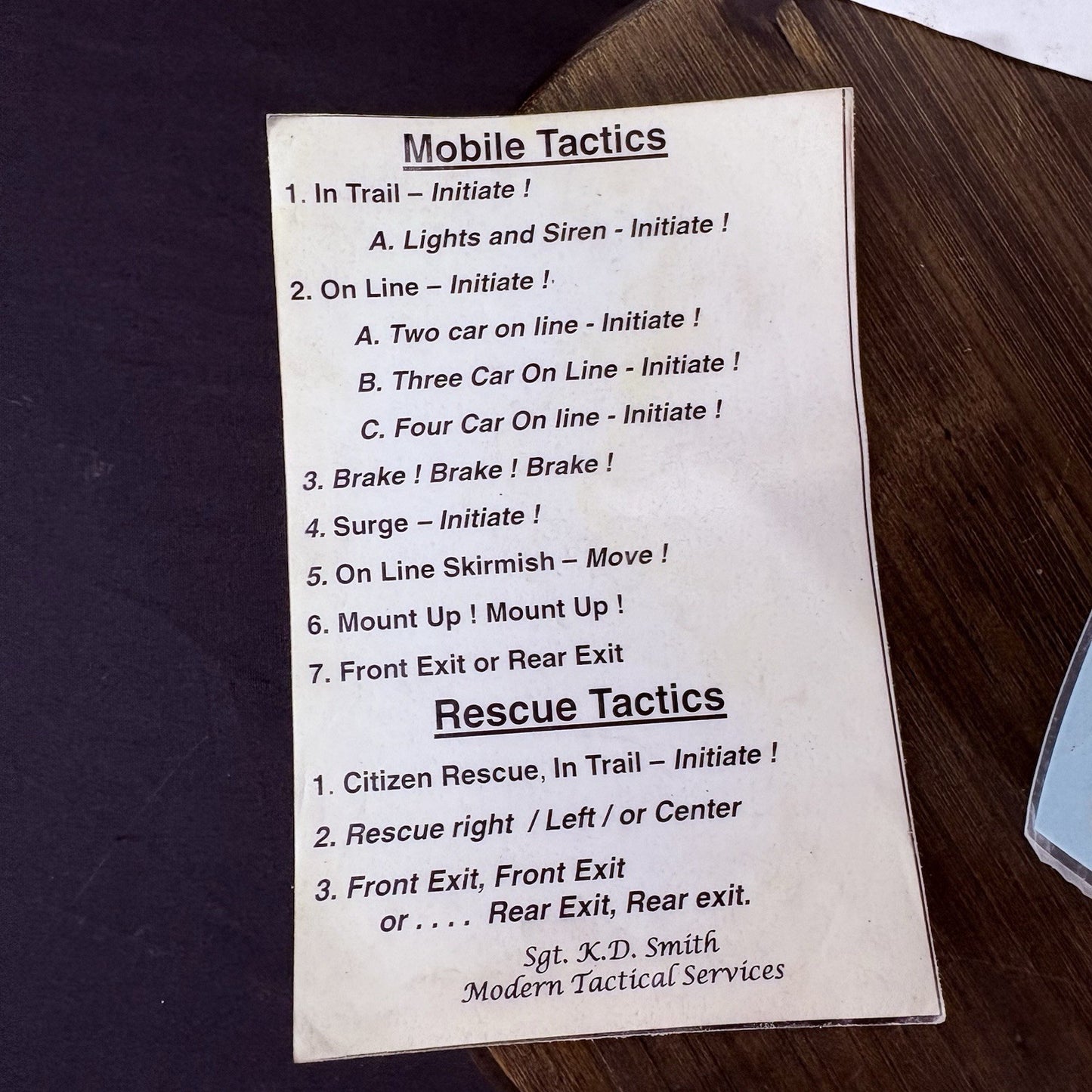 Police Field Tactics, Hand Signals, Formation Notes (Found Inside A Helmet)8