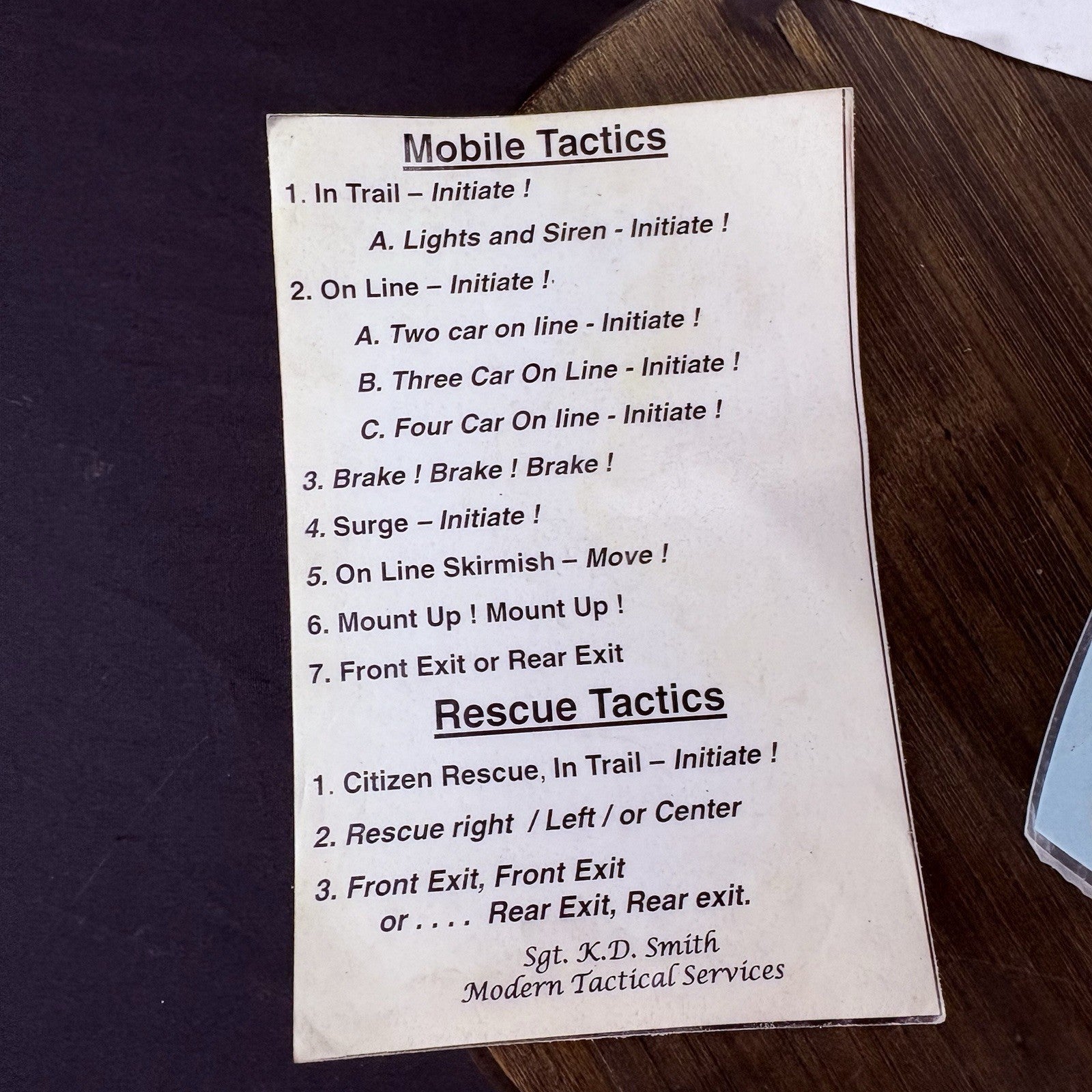Police Field Tactics, Hand Signals, Formation Notes (Found Inside A Helmet)8