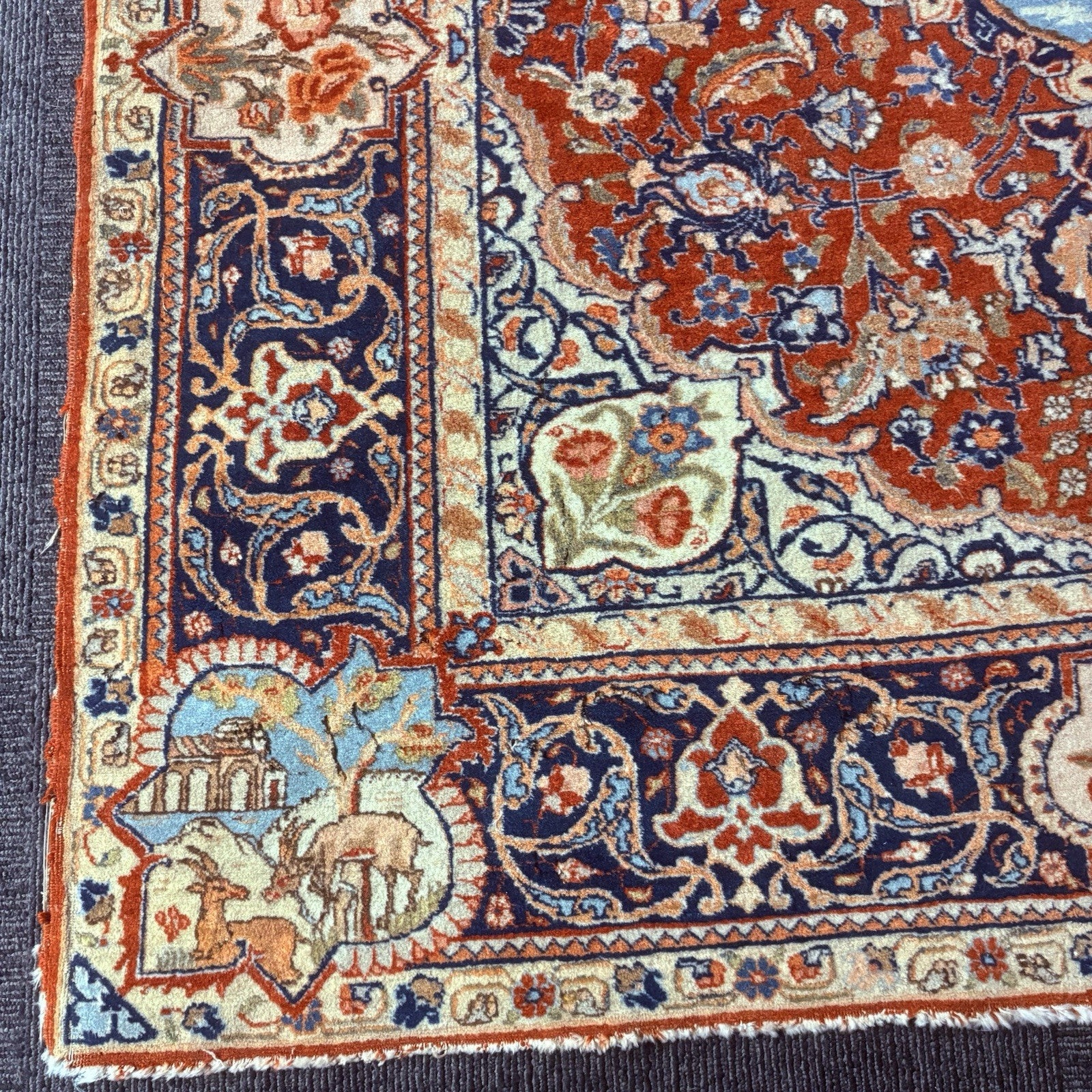 Antique Persian Hand Knotted Pictorial Rug 4'x6' 289 KPSI 1940s Tabrizz Rug11