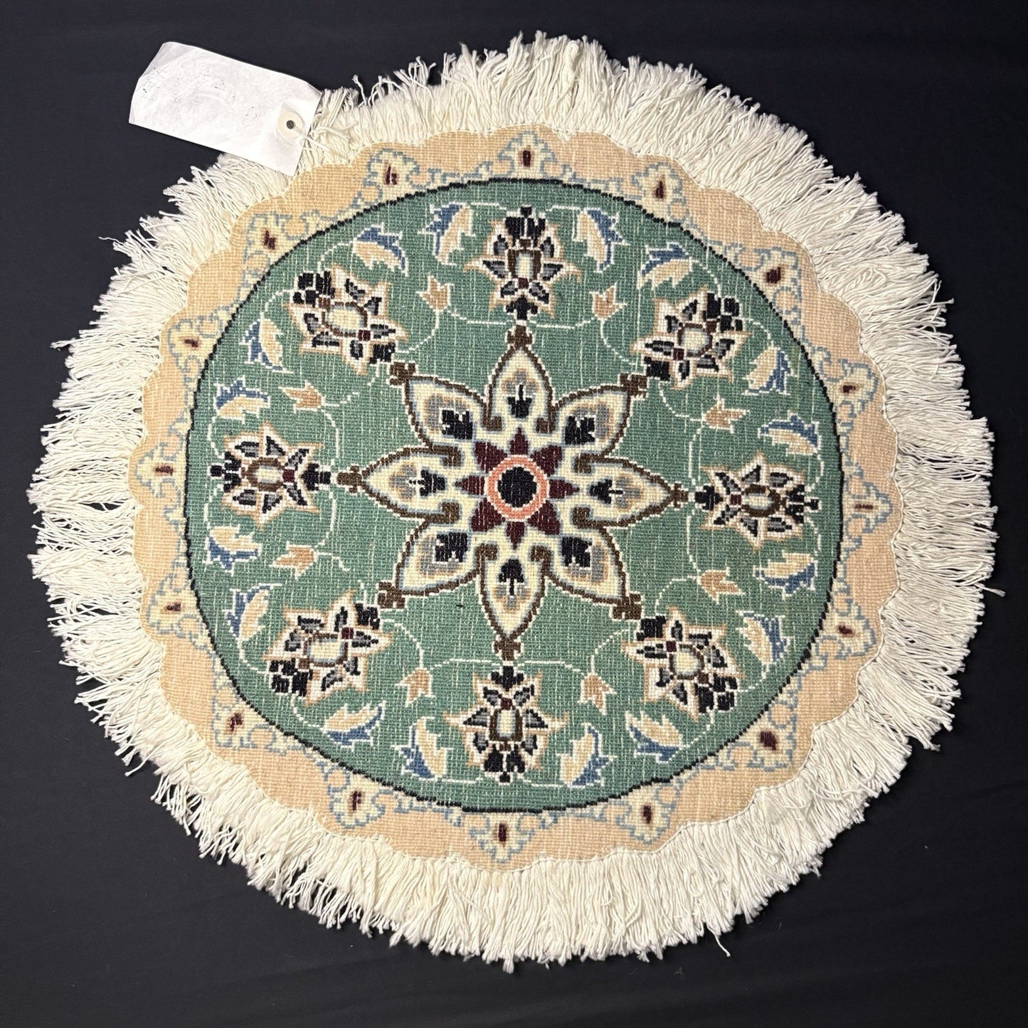 Round Rug Size 18”x18” Or 45cm Blue Medallion Hand Knotted Rug1