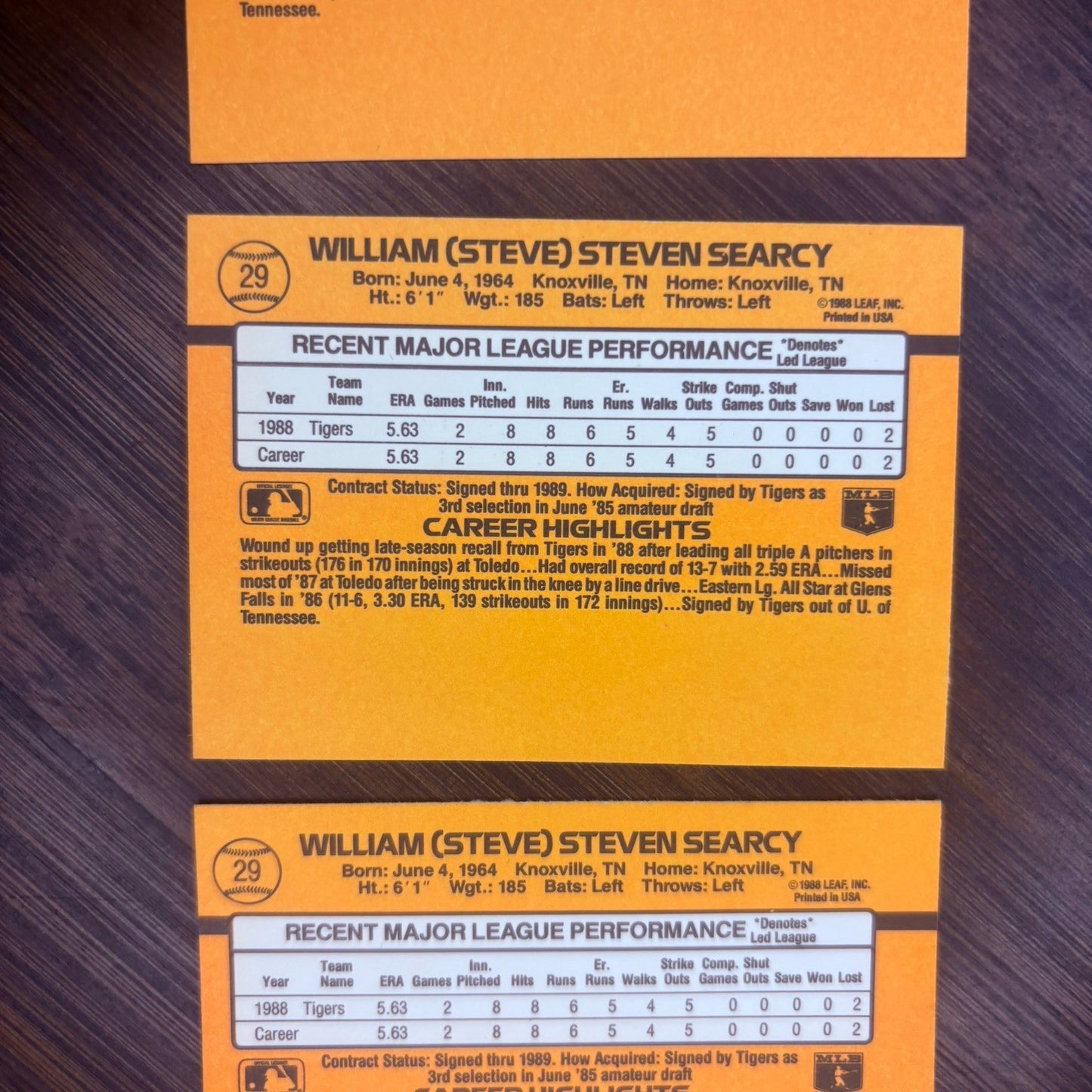 (Lot Of 3) 1989 Donruss # 29 STEVE SEARCY RATED ROOKIE Detroit Tigers Knoxville6