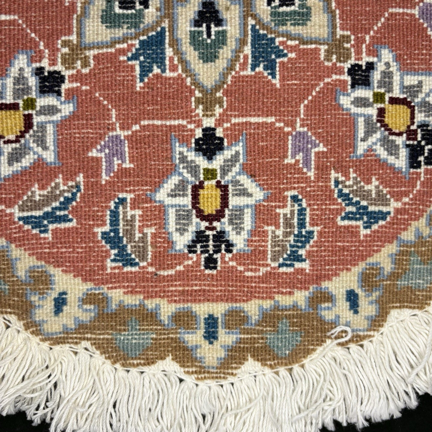 Persian Nain Medallion Round Rug Hand Knotted Size 17”x17” Or 43cm X43cm Orange13