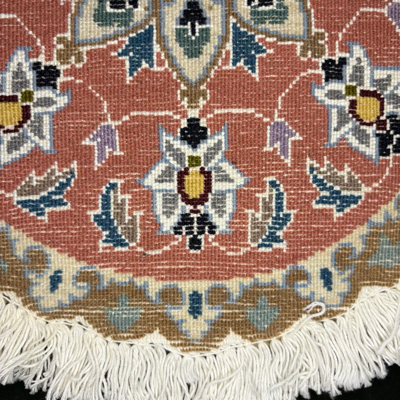Persian Nain Medallion Round Rug Hand Knotted Size 17”x17” Or 43cm X43cm Orange13