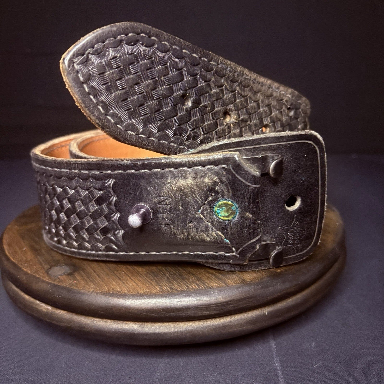 Vintage Tex Shoemaker Duty Belt (Size 34" Waist) Black Leather Basketweave USA5