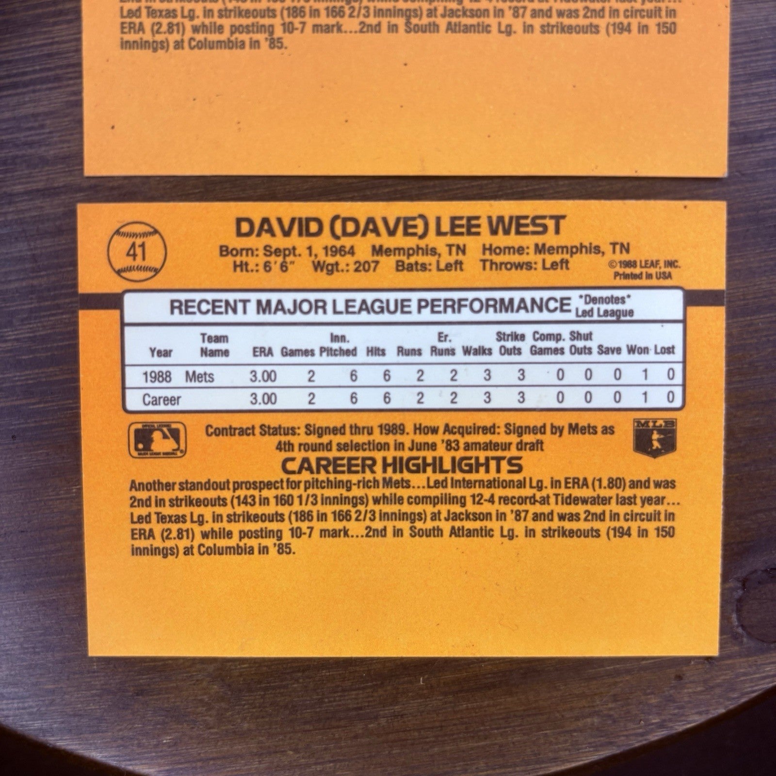 (2) 1989 Donruss # 41 DAVE WEST Rated Rookie & (1) #650 Score Trading Card8