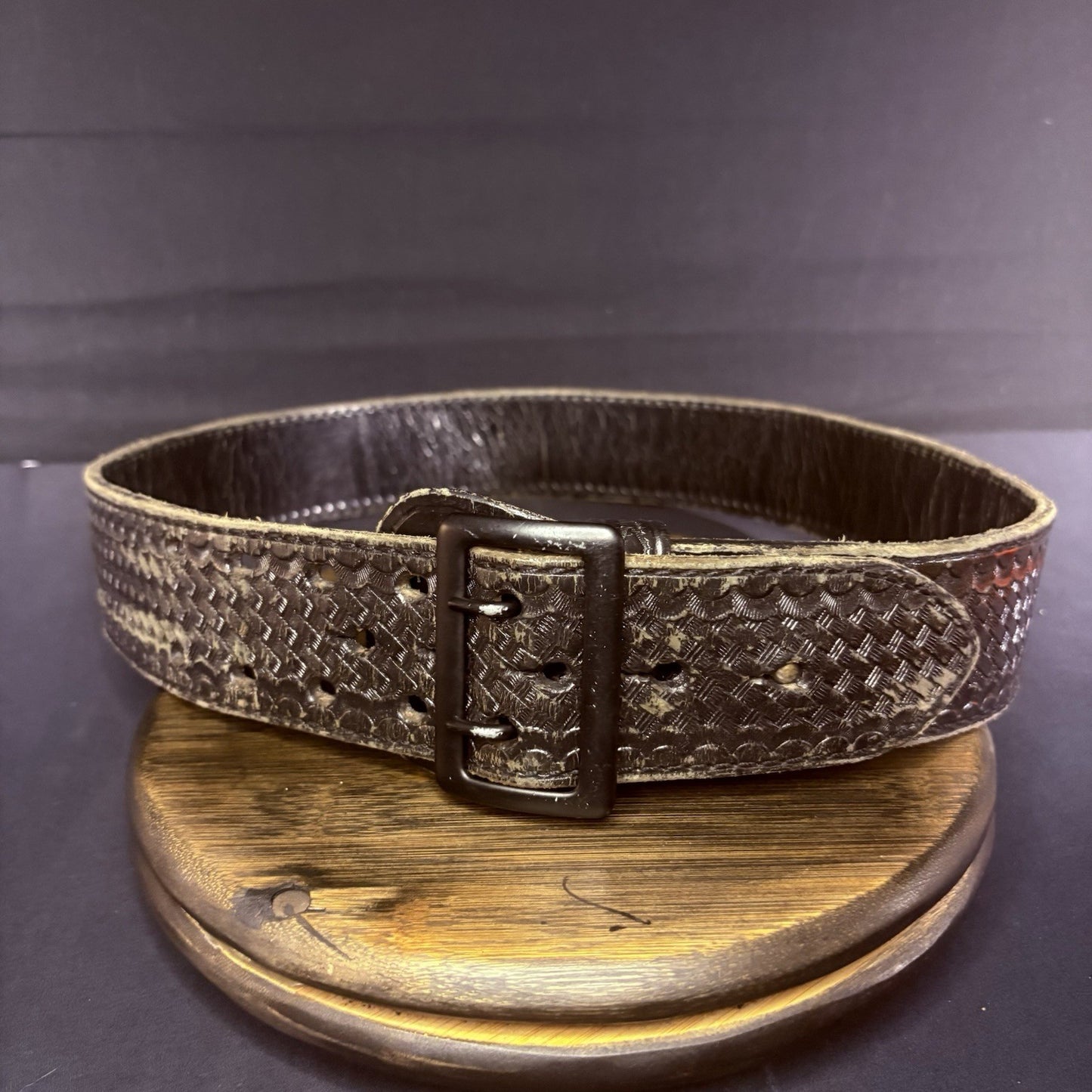 JS Leather Sam Browne Duty Belt Size 36" Black Basket Weave Black Brass Buckle0