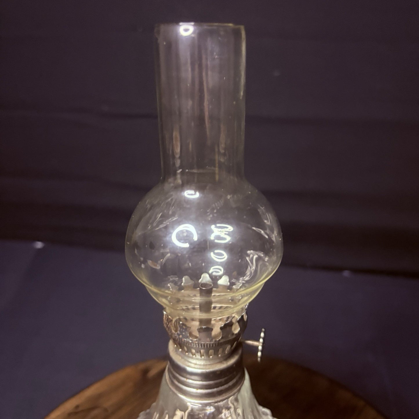 Vintage Miniature Hurricane Oil Lamp Lamplight Bubble Globe, Diamond Cut Base2